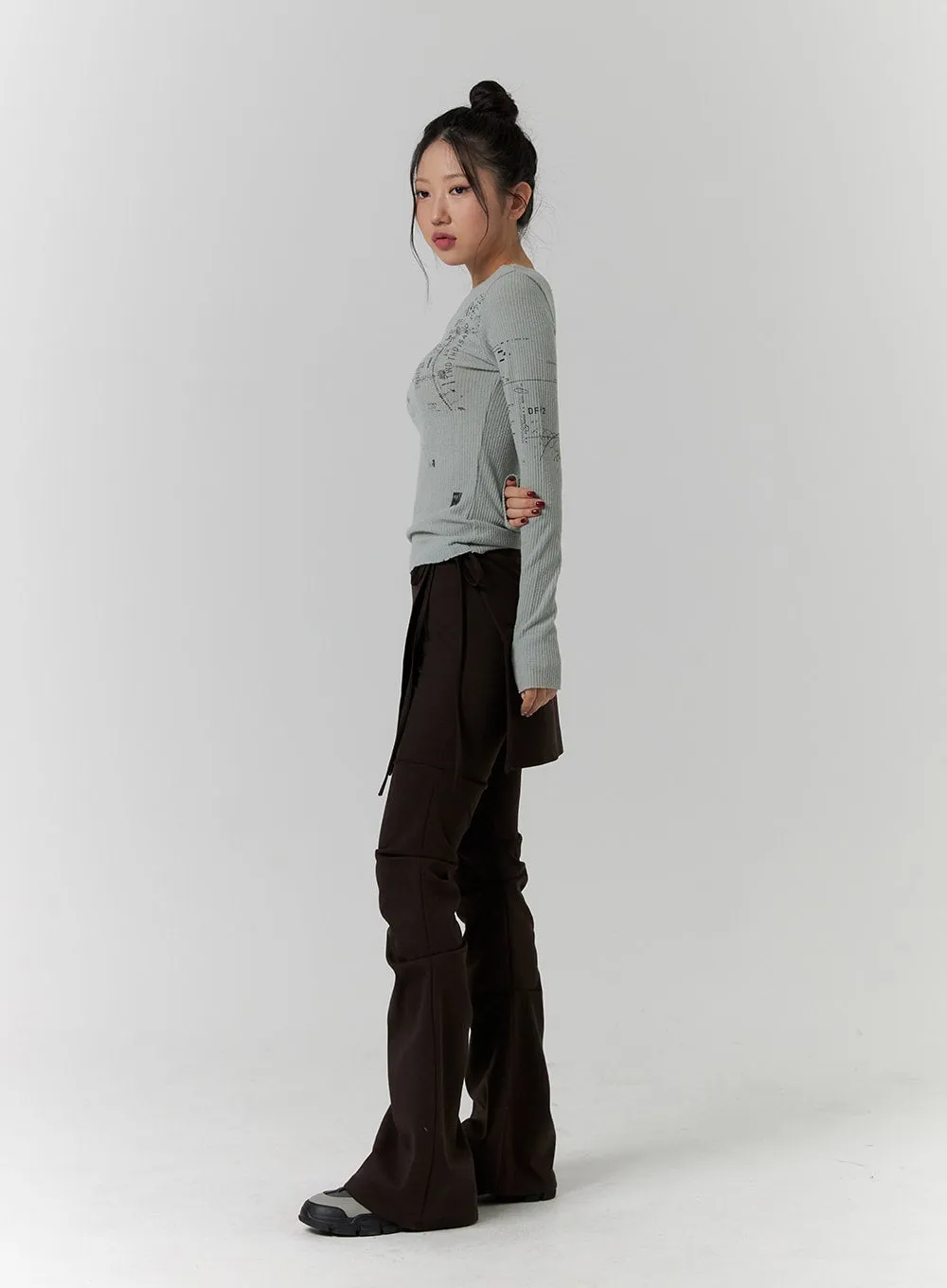 Layered Pintuck Boot Cut Pants CD319