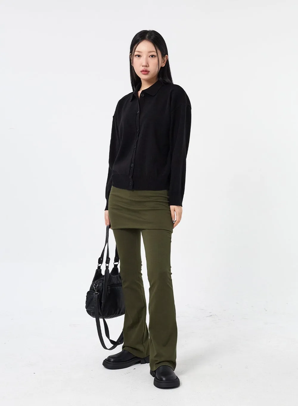 Layered Skirt And Bootcut Pants CM315