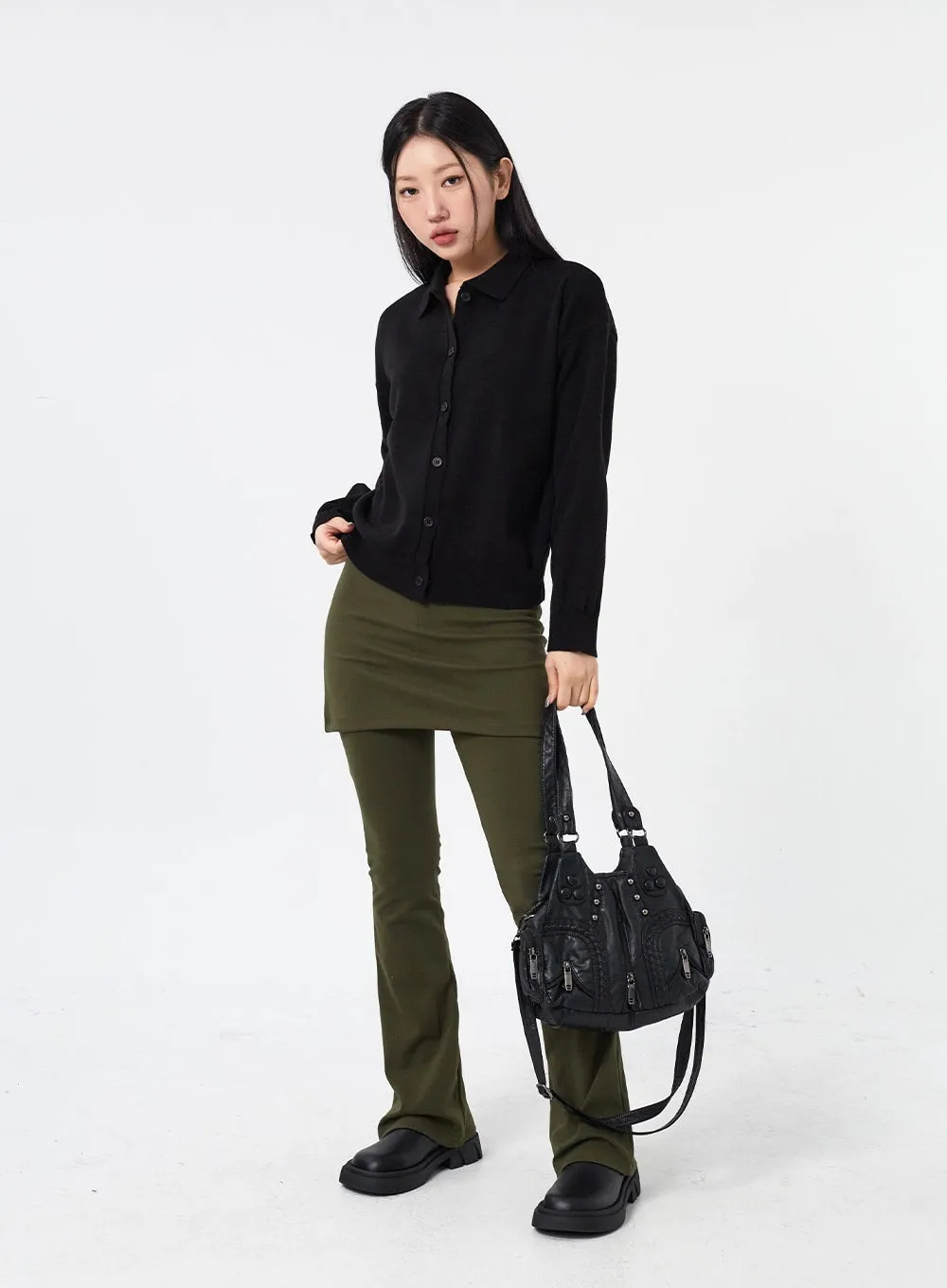 Layered Skirt And Bootcut Pants CM315