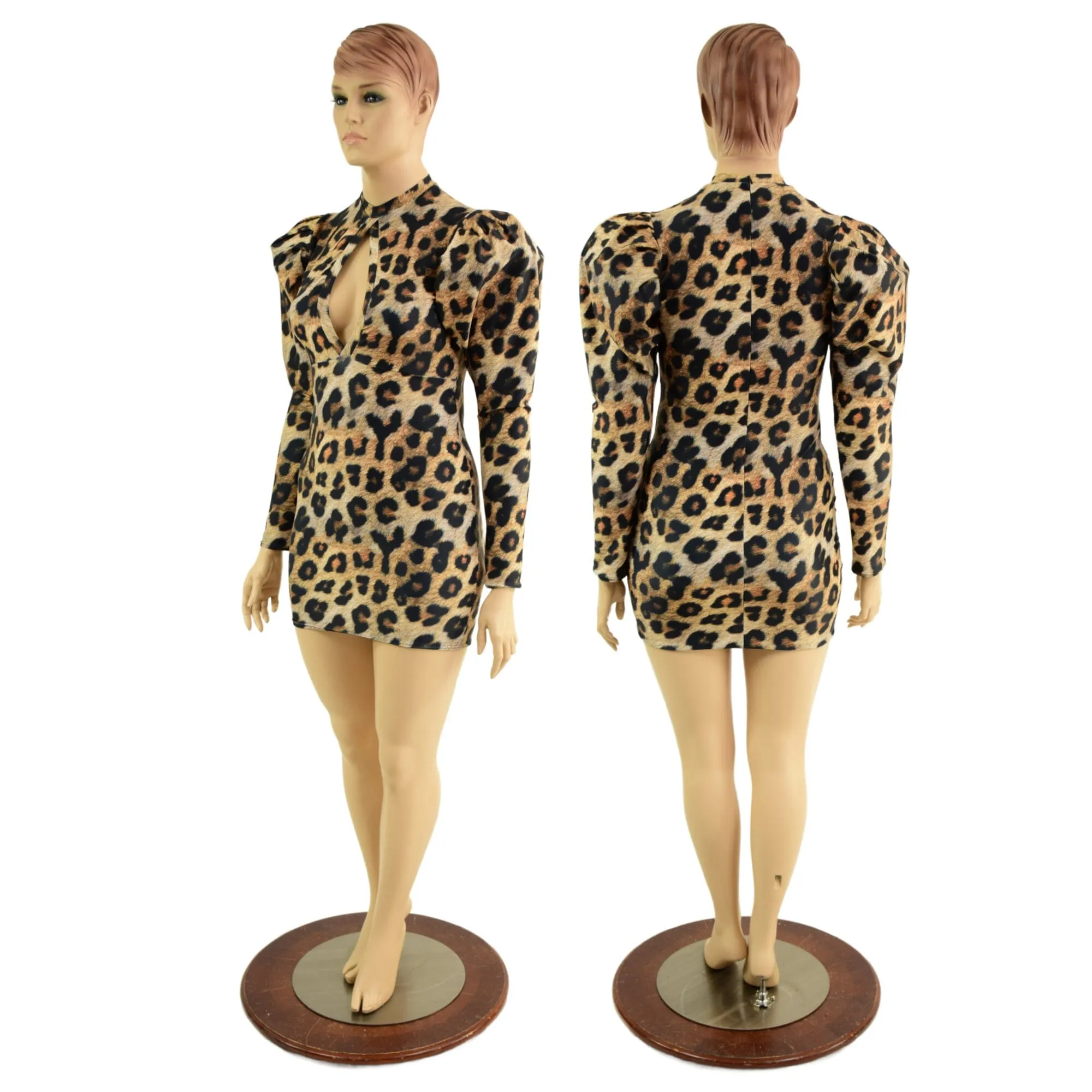 Leopard Print Bodycon Mini Dress with Victoria Sleeves