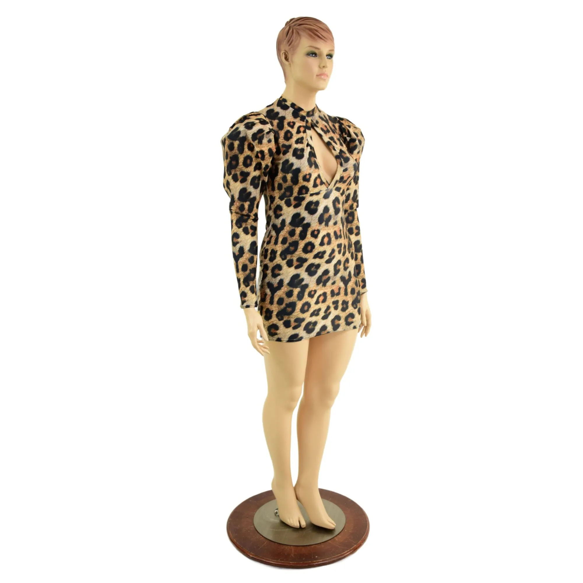 Leopard Print Bodycon Mini Dress with Victoria Sleeves