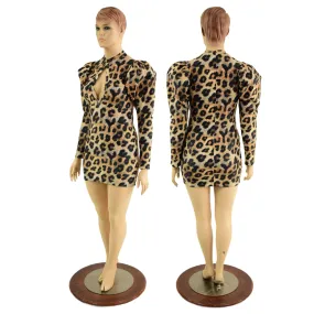 Leopard Print Bodycon Mini Dress with Victoria Sleeves