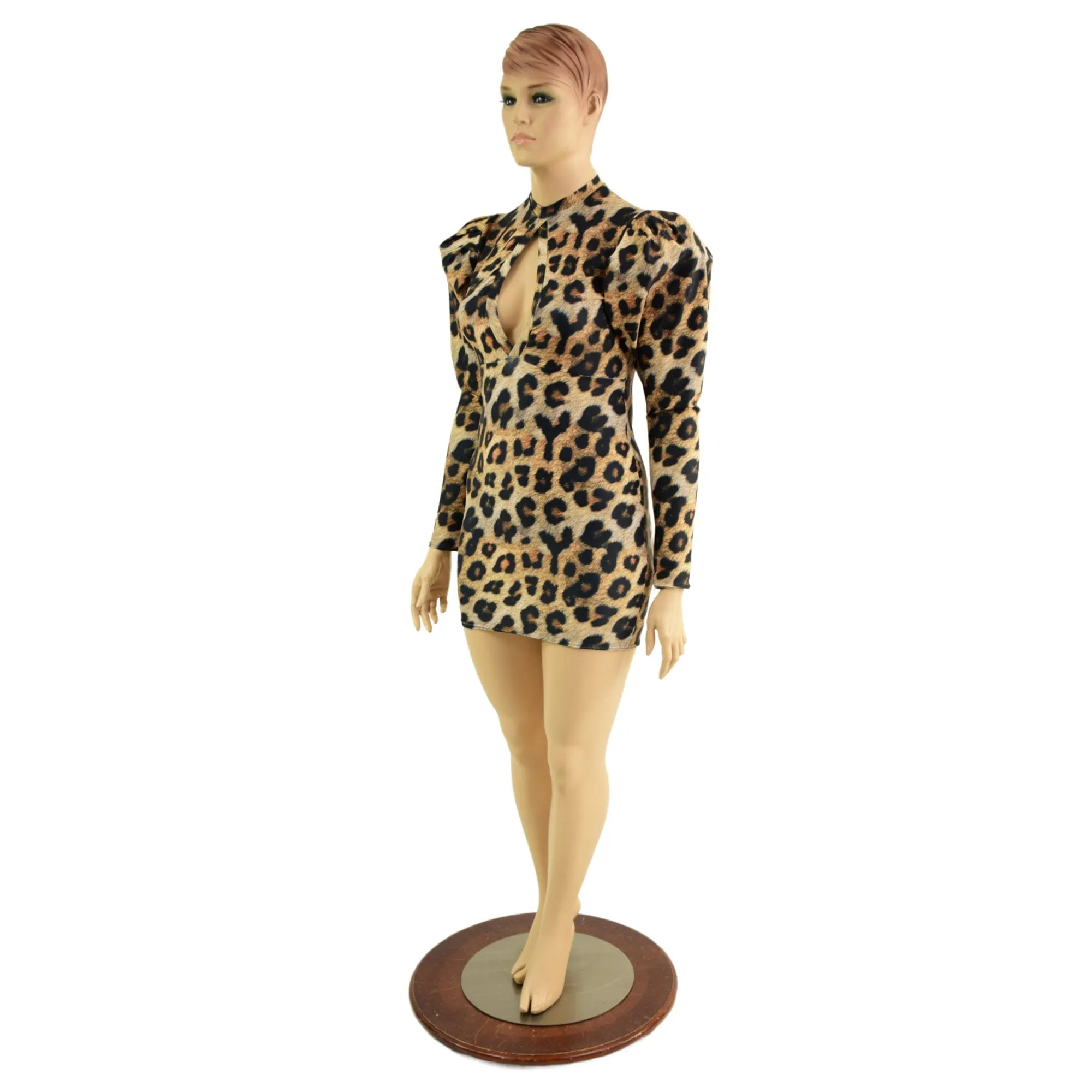 Leopard Print Bodycon Mini Dress with Victoria Sleeves