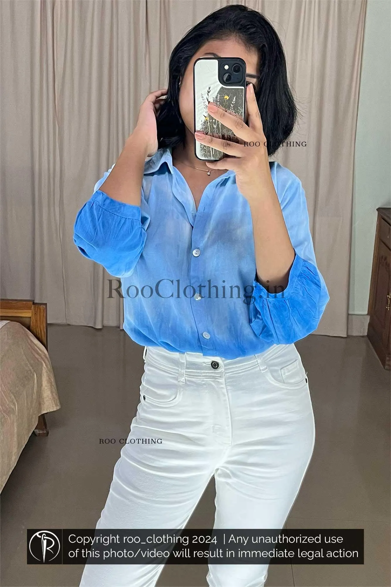 Light Blue Tie-dyed Loose Fit Full Sleeve Shirt