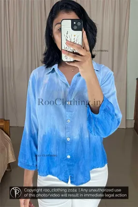 Light Blue Tie-dyed Loose Fit Full Sleeve Shirt