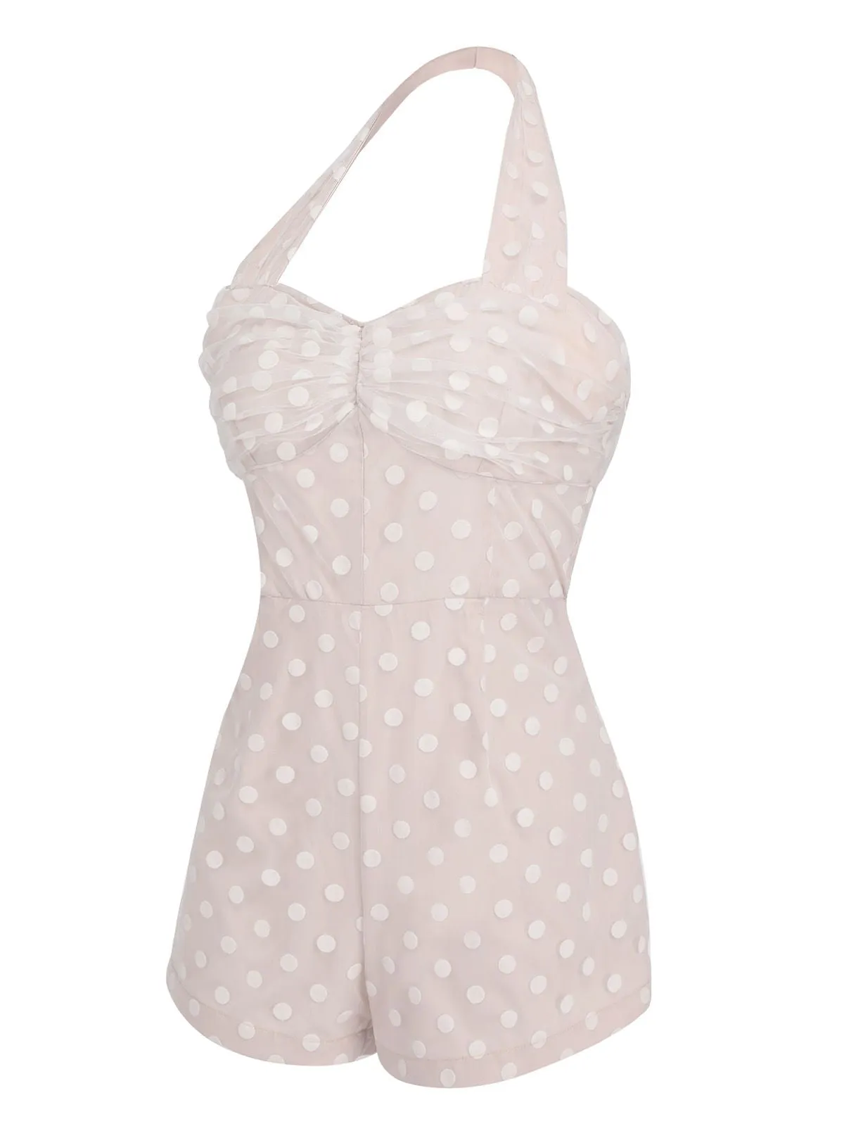 Light Pink 1950s Halter Romper & Polka Dots Skirt