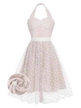 Light Pink 1950s Halter Romper & Polka Dots Skirt