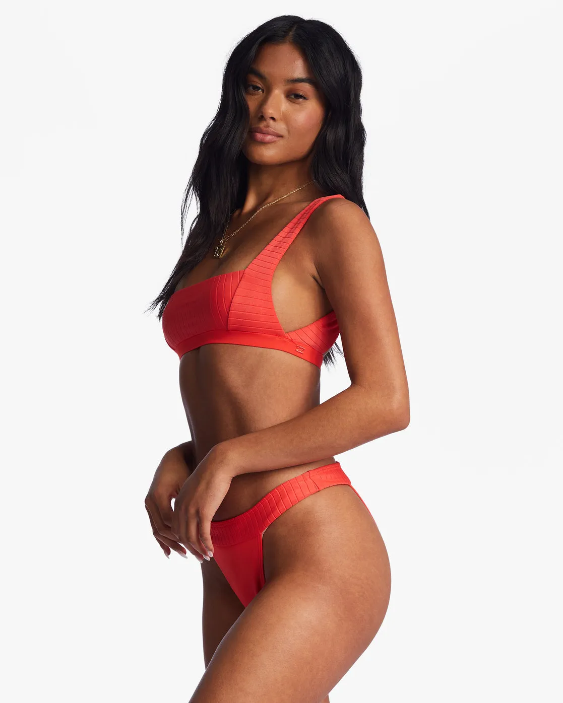 Lined Up Banded Hike Bikini Bottoms - Bright Poppy