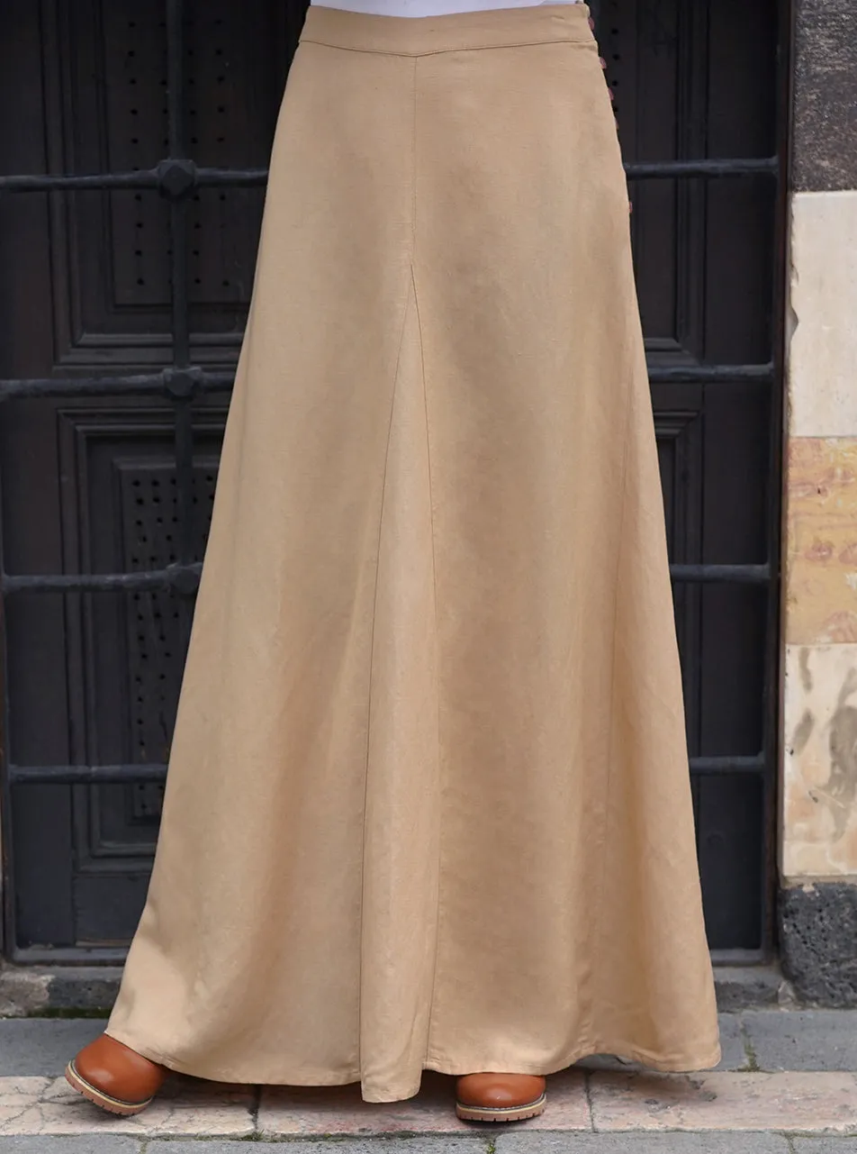 Linen Maxi Skirt with Buttoned Side