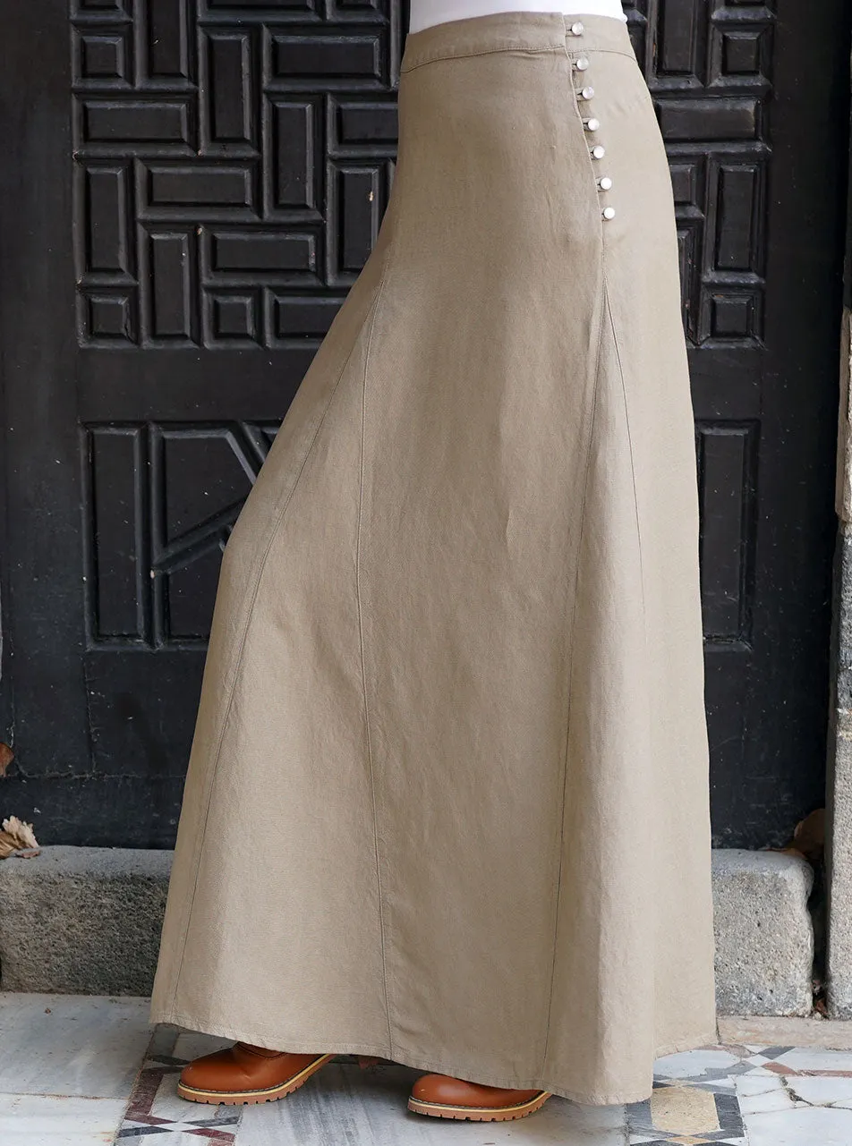 Linen Maxi Skirt with Buttoned Side