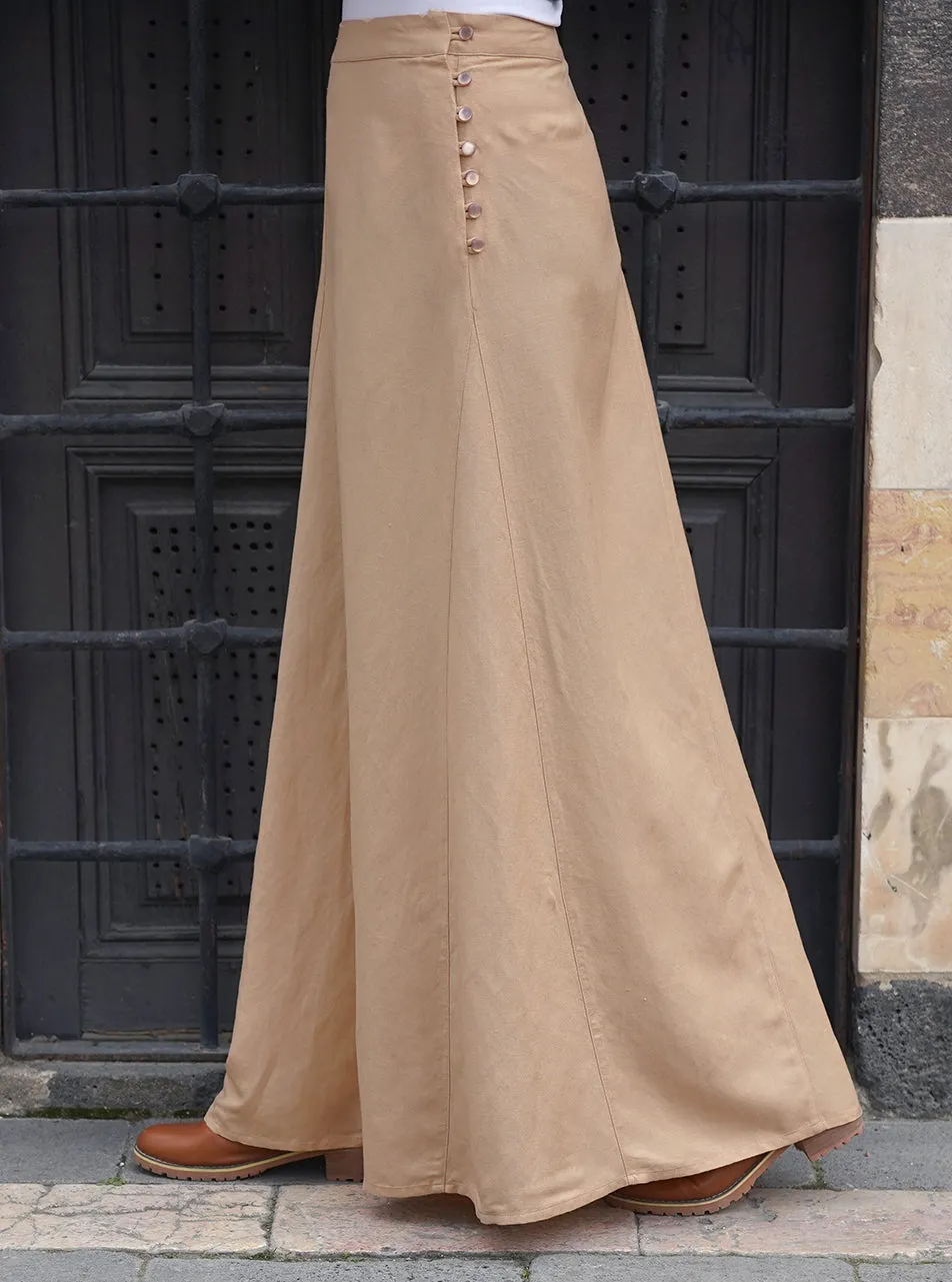 Linen Maxi Skirt with Buttoned Side