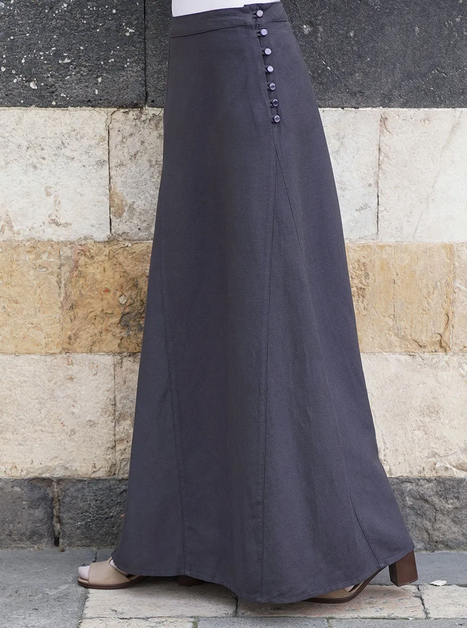 Linen Maxi Skirt with Buttoned Side