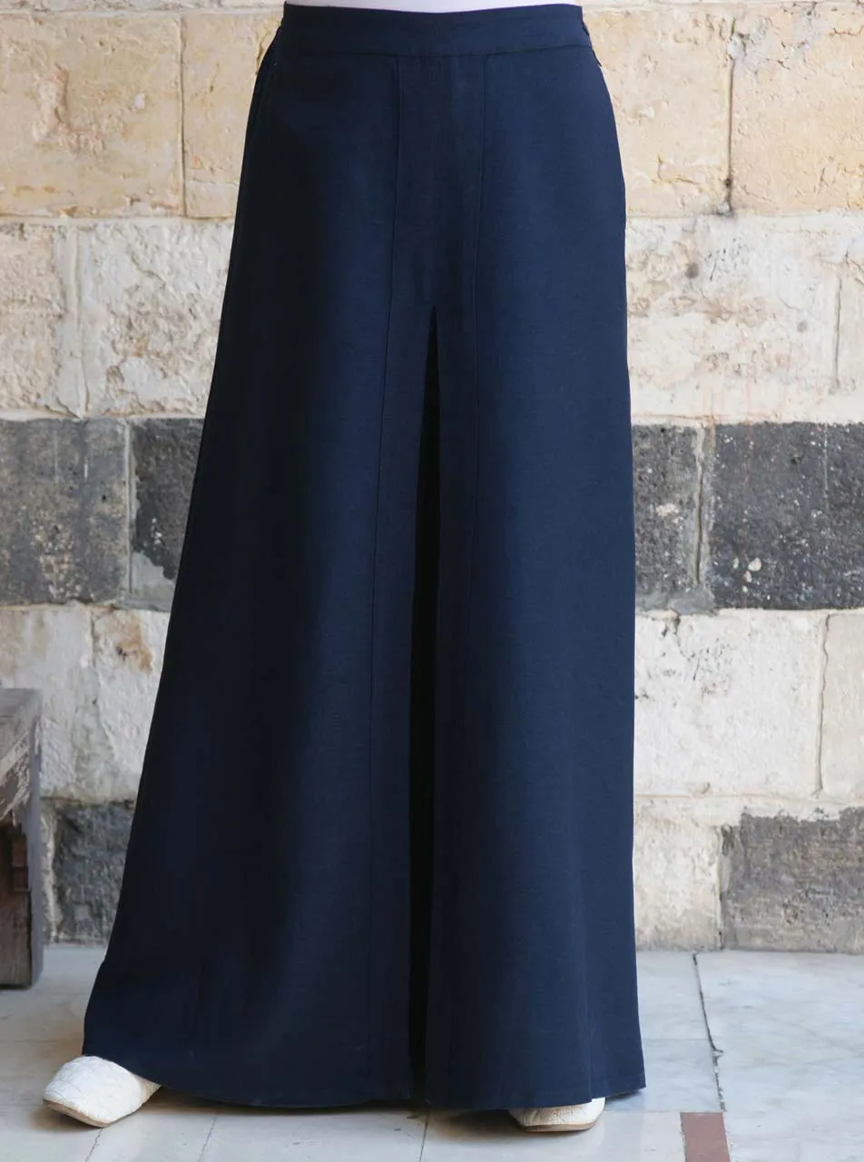 Linen Topstitched Pleat Maxi Skirt