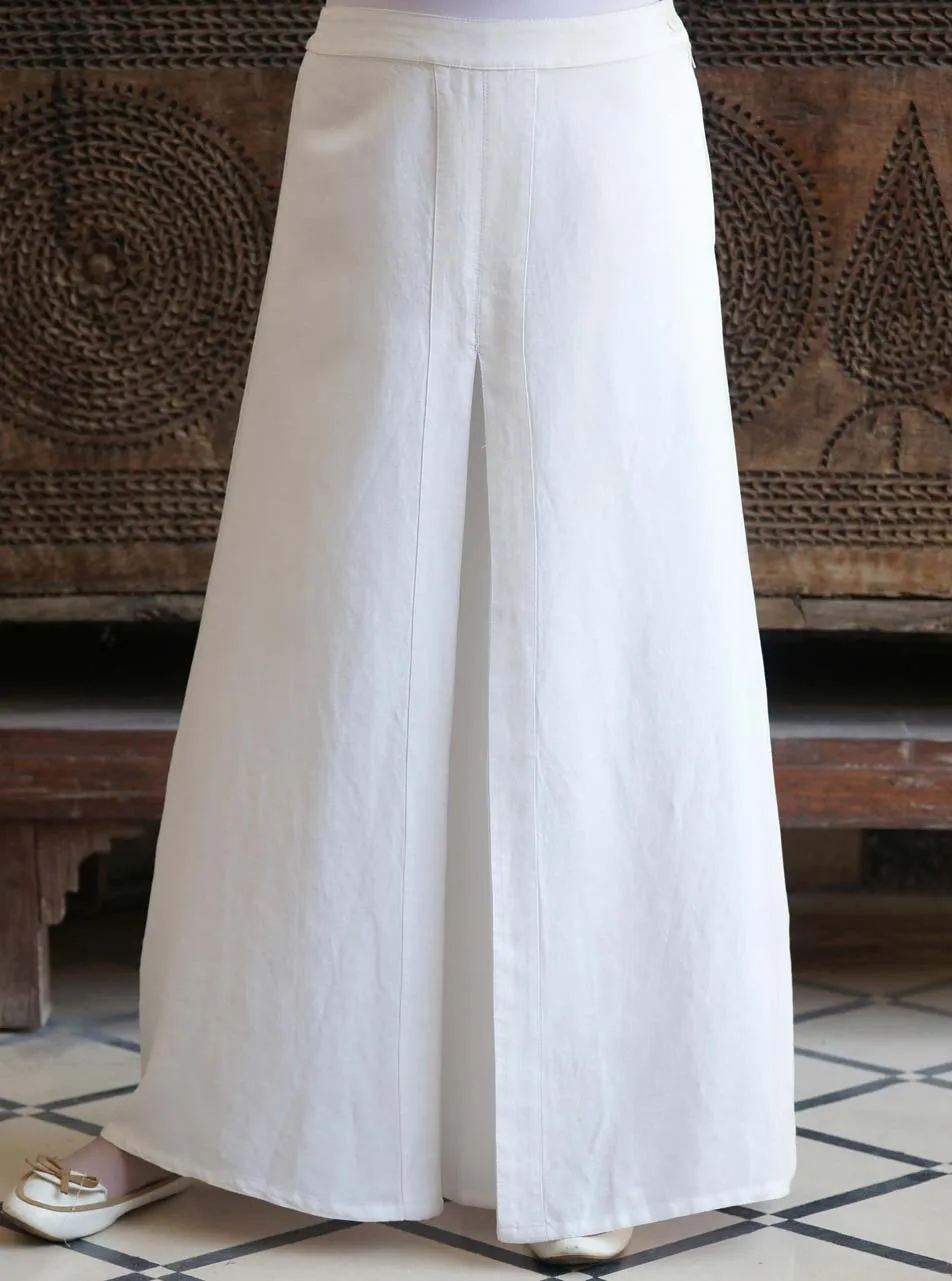 Linen Topstitched Pleat Maxi Skirt