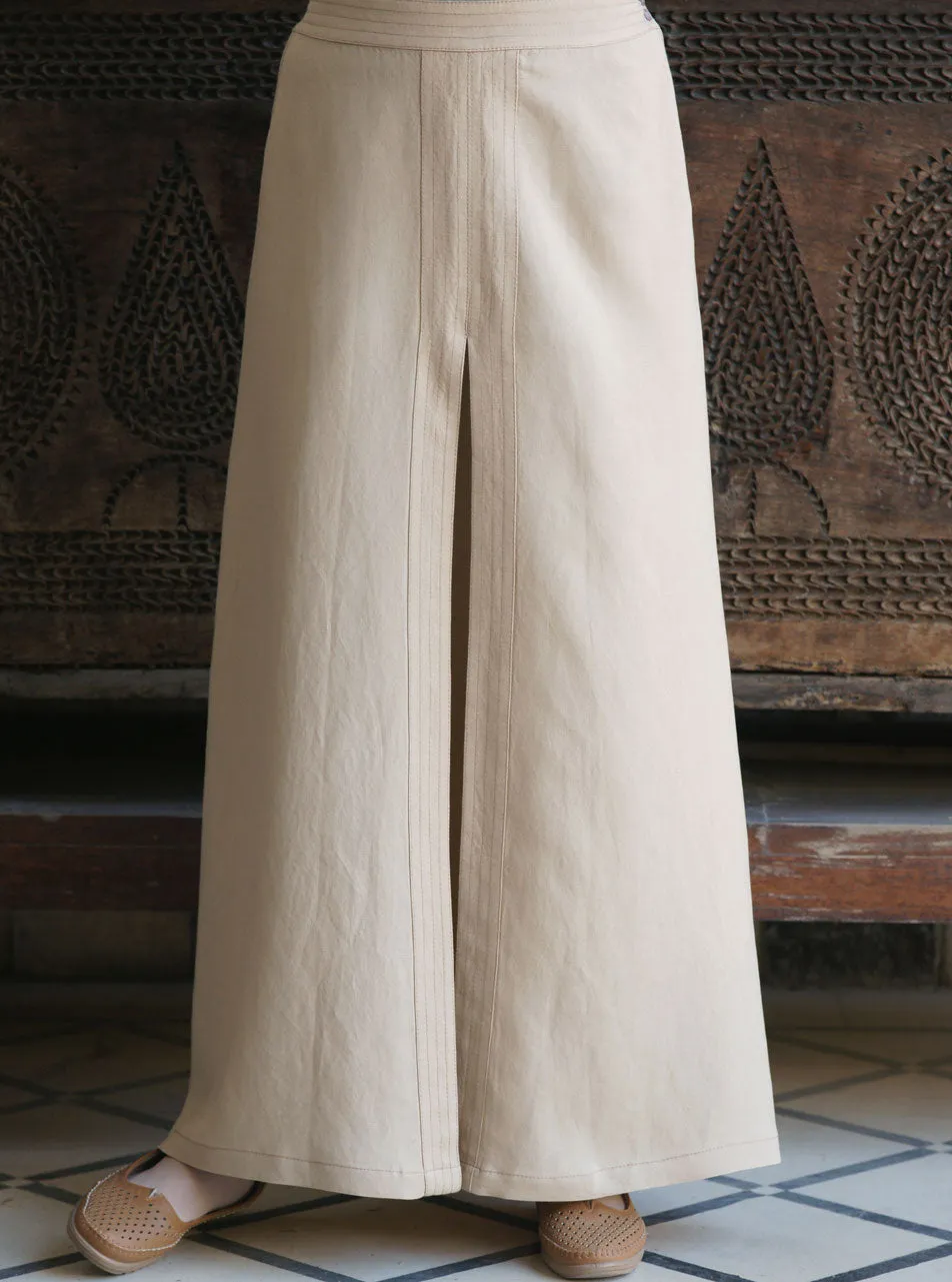 Linen Topstitched Pleat Maxi Skirt