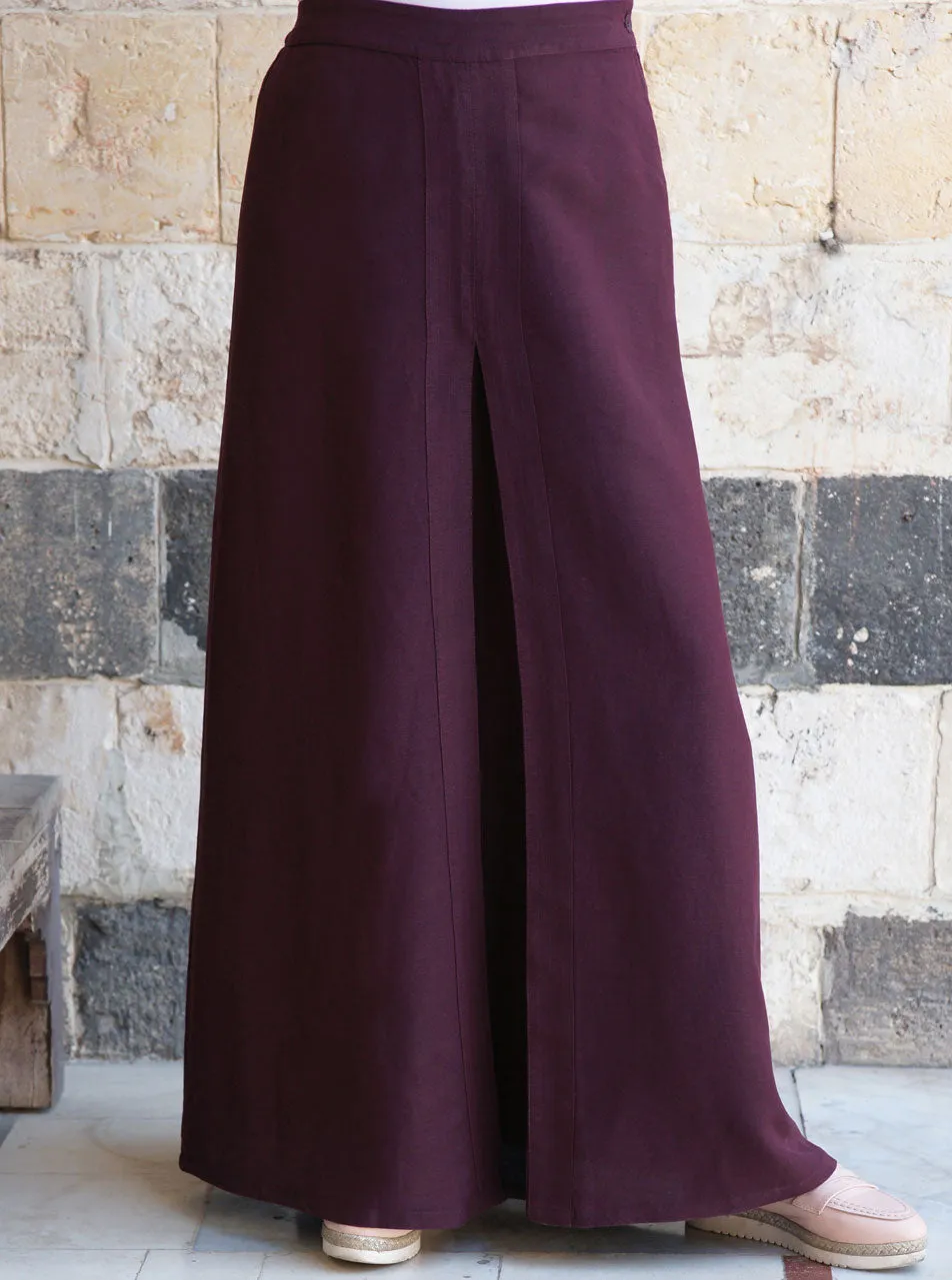 Linen Topstitched Pleat Maxi Skirt