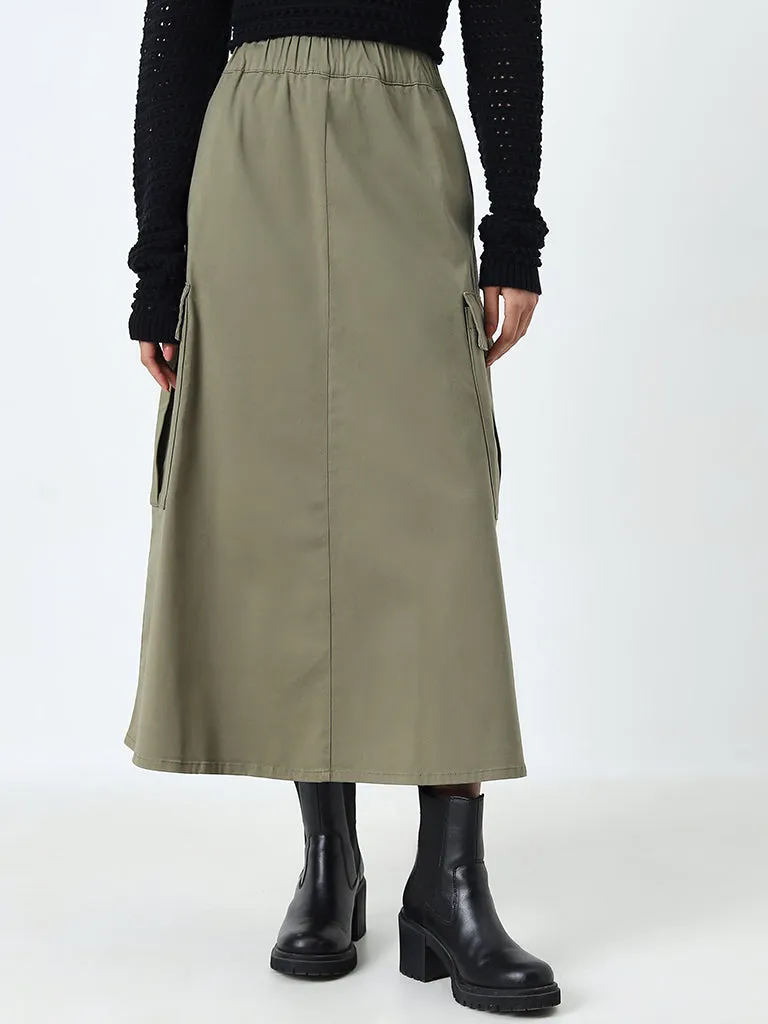 LOV Olive Cargo-Style High-Rise Skirt