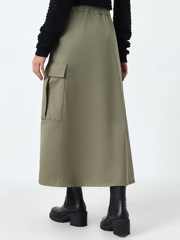 LOV Olive Cargo-Style High-Rise Skirt