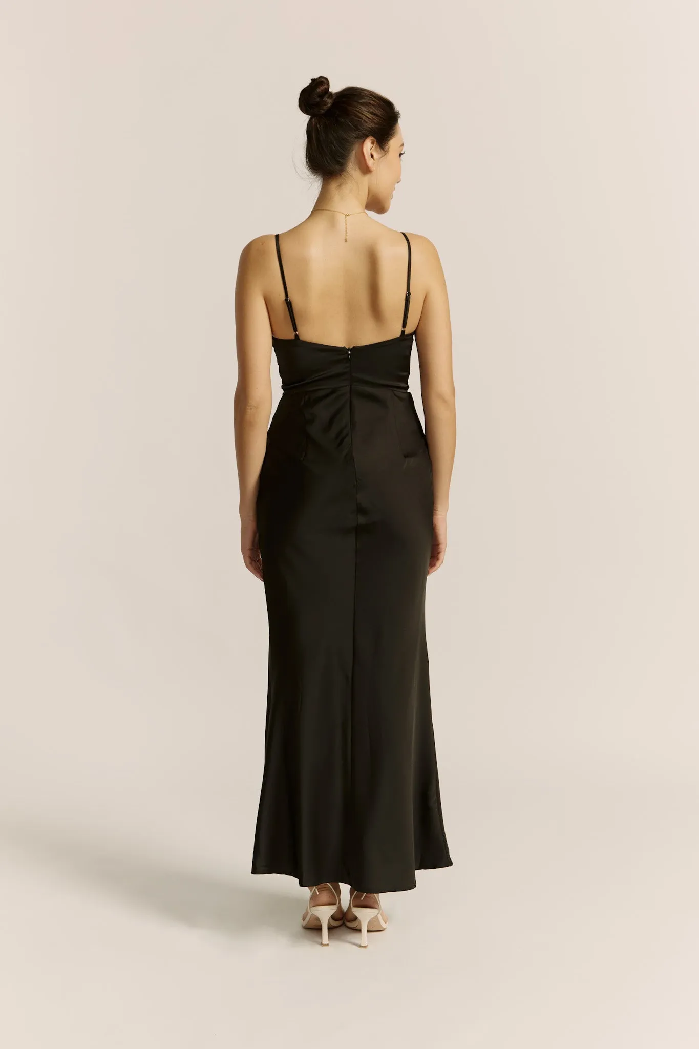 Lyna Black Satin Cowl Neck Maxi Dress