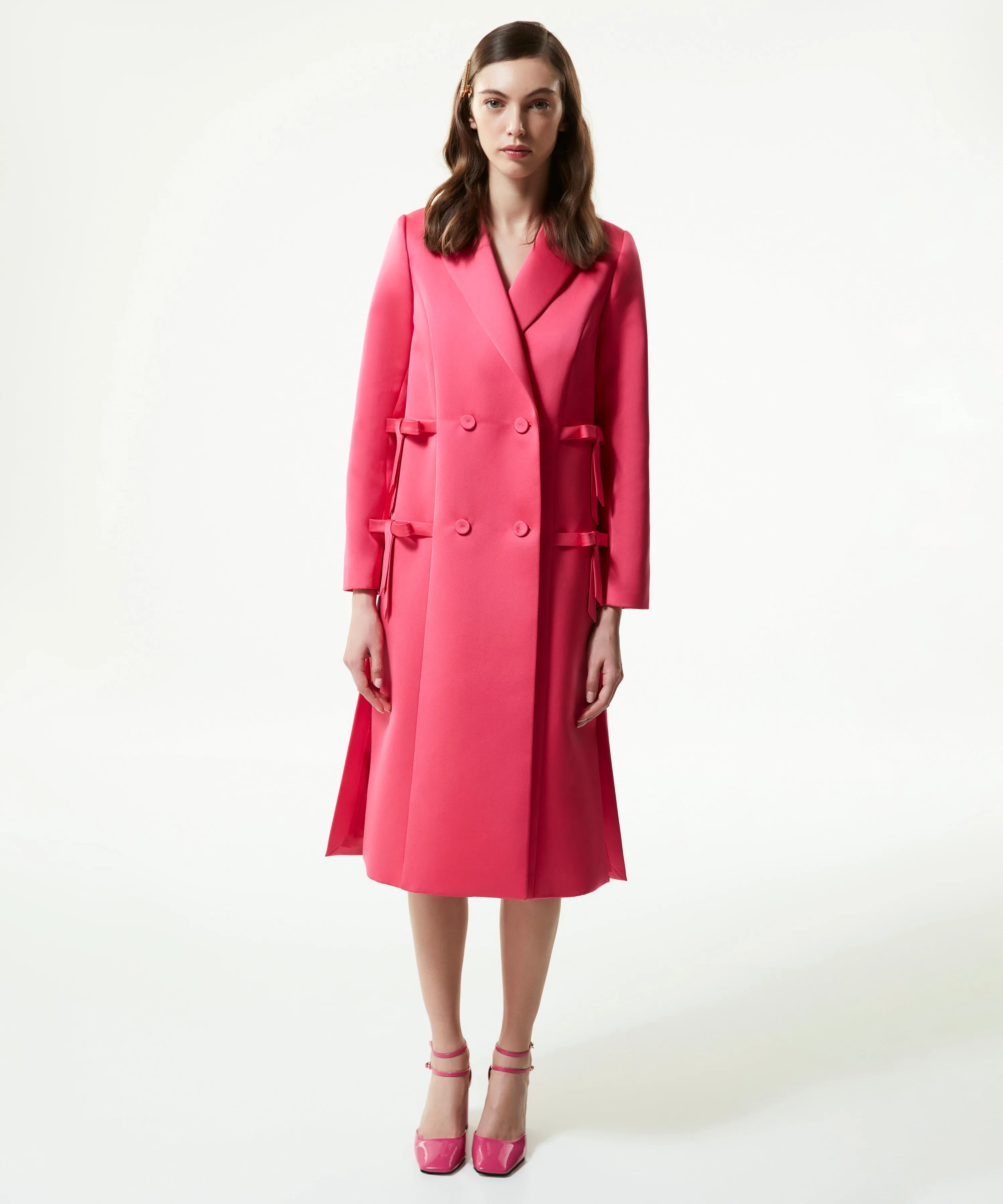 Machka Satin Duchess Top Coat With Bow Fuchsia