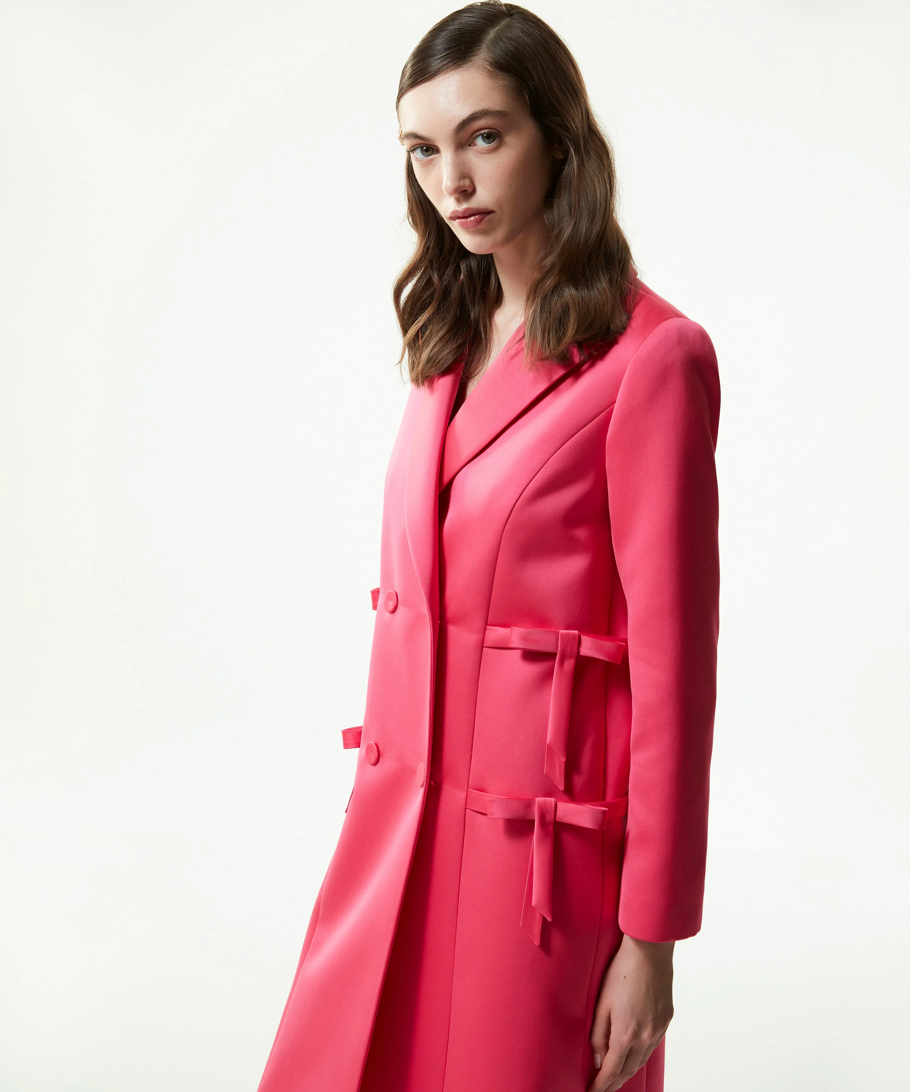 Machka Satin Duchess Top Coat With Bow Fuchsia