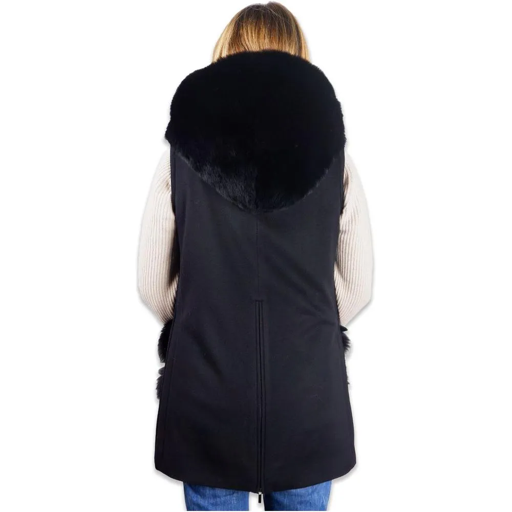 Made in Italy Sleeveless Wool Coat with Fox Fur Trim