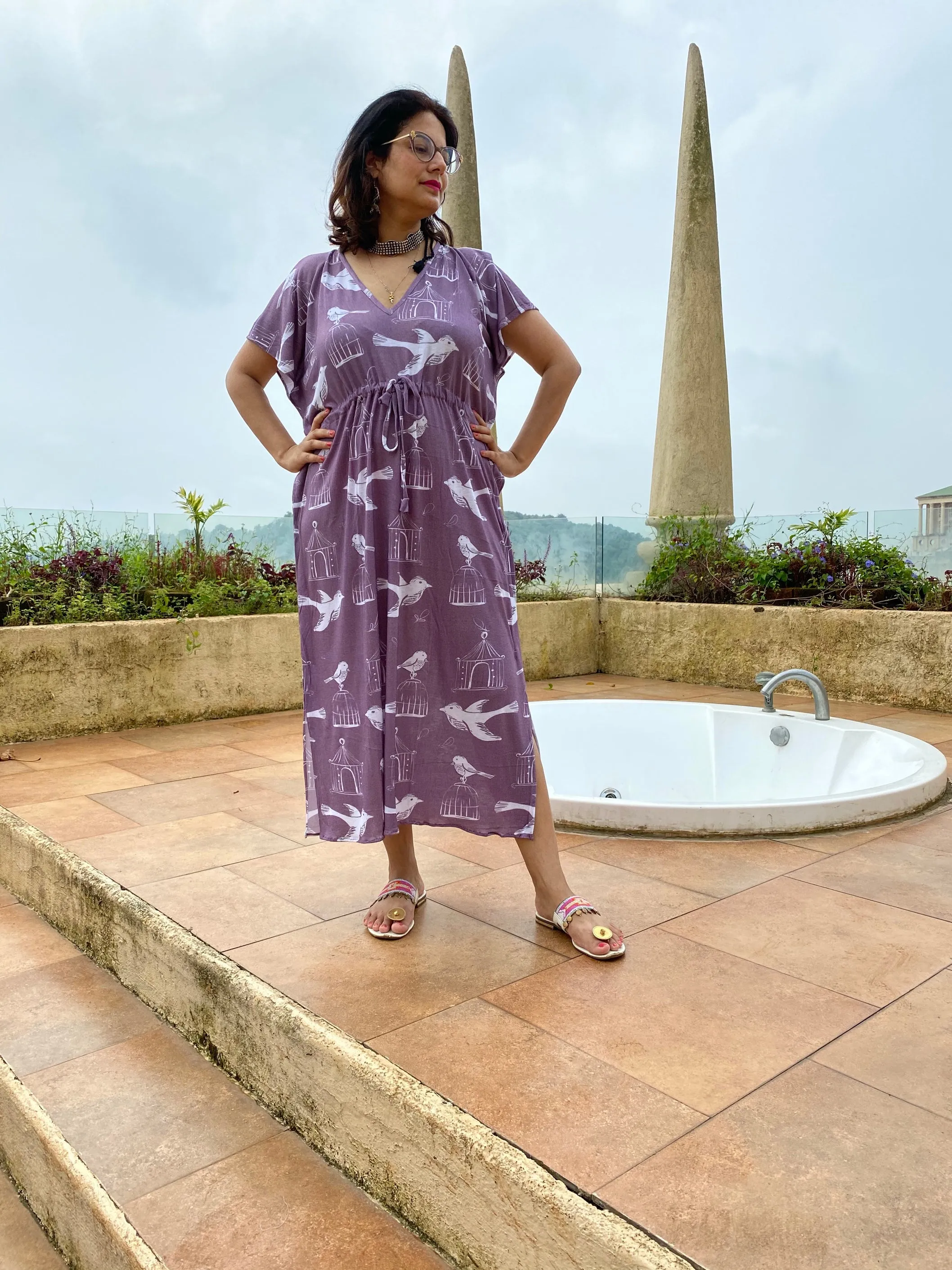 Mauve Free Thinker "Timeless" Style Caftan | Soft Jersey Knit Organic Cotton | Perfect Loungewear House Dress