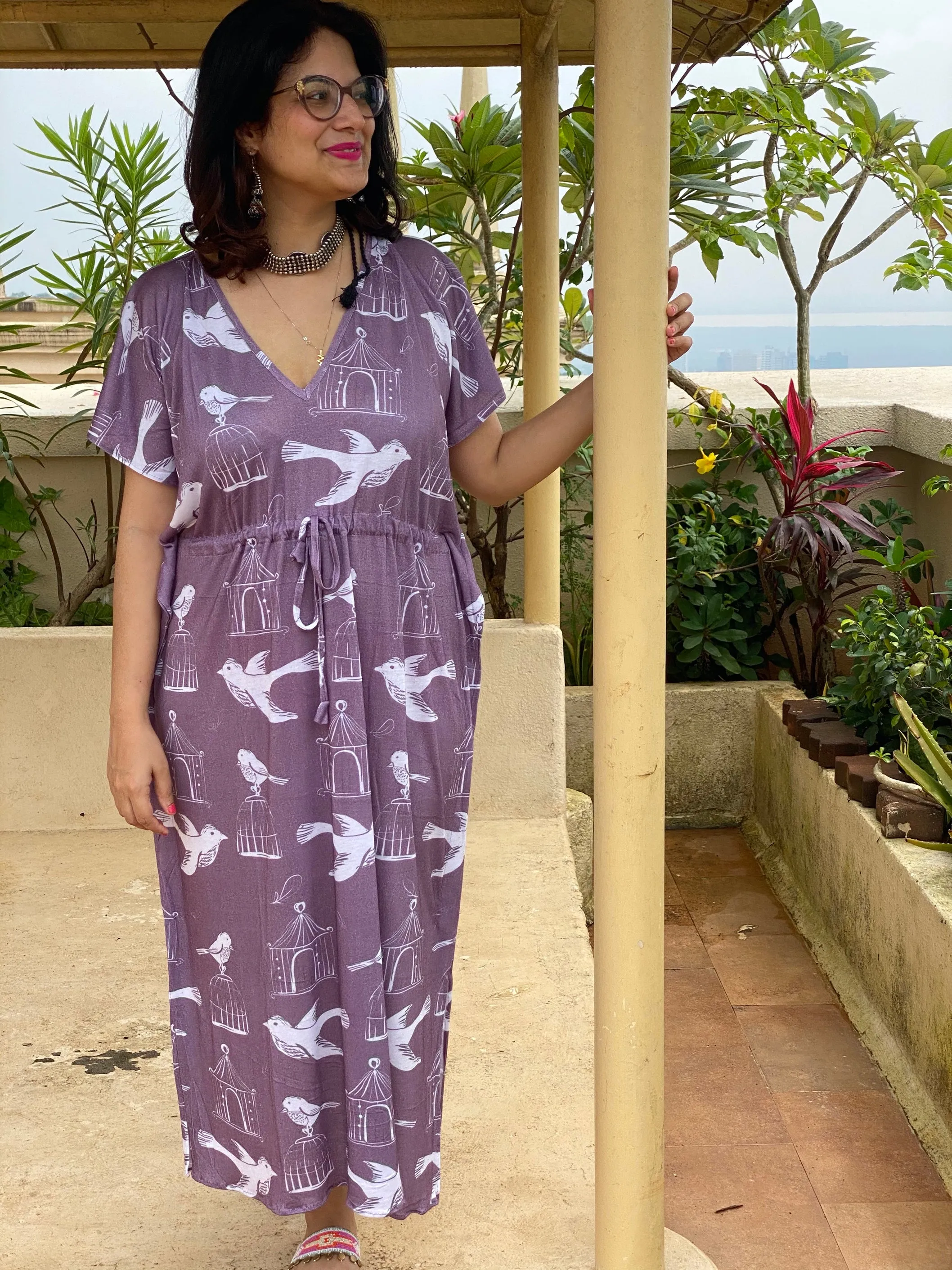 Mauve Free Thinker "Timeless" Style Caftan | Soft Jersey Knit Organic Cotton | Perfect Loungewear House Dress