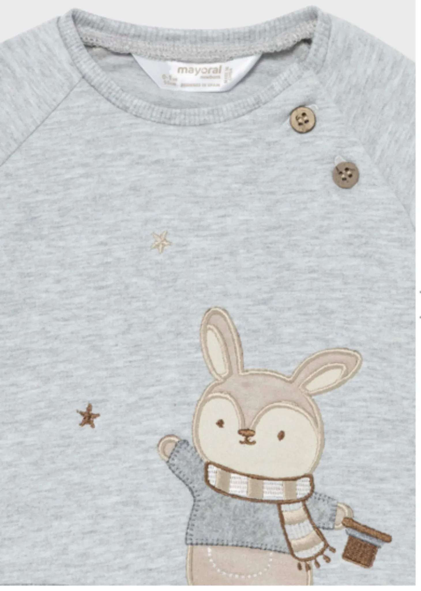 Mayoral Baby Boys EcoFriends Heather Gray Rabbit 2 Piece Shirt and Pants Set