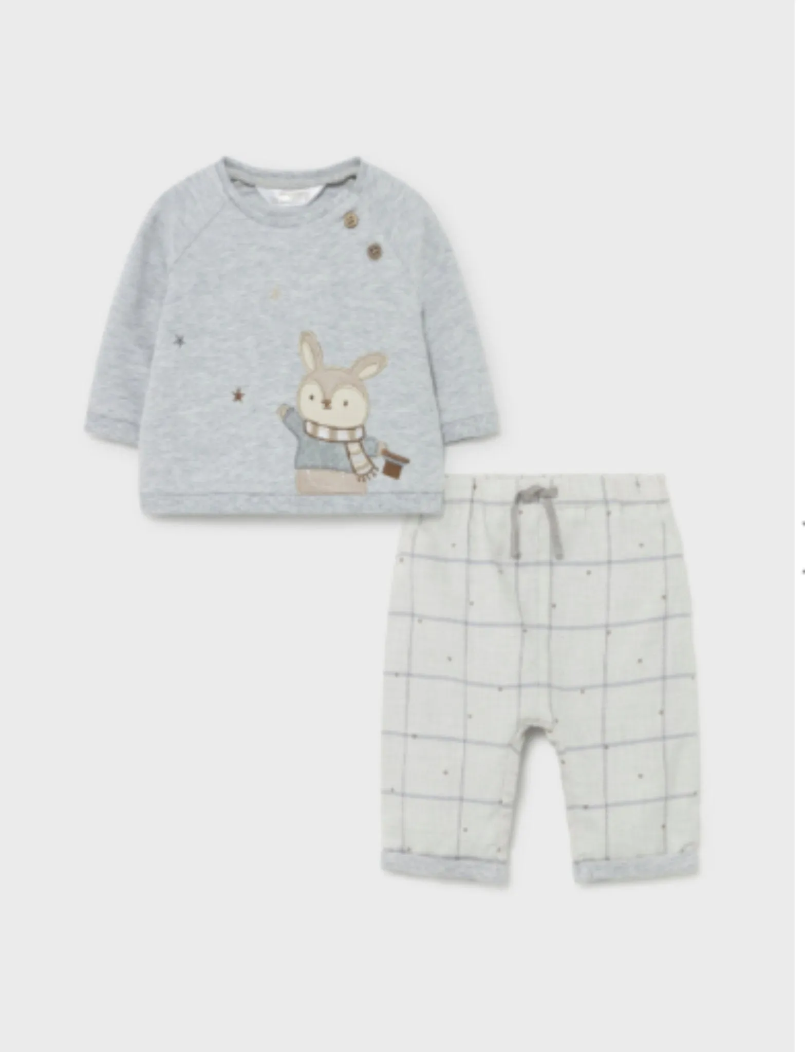 Mayoral Baby Boys EcoFriends Heather Gray Rabbit 2 Piece Shirt and Pants Set