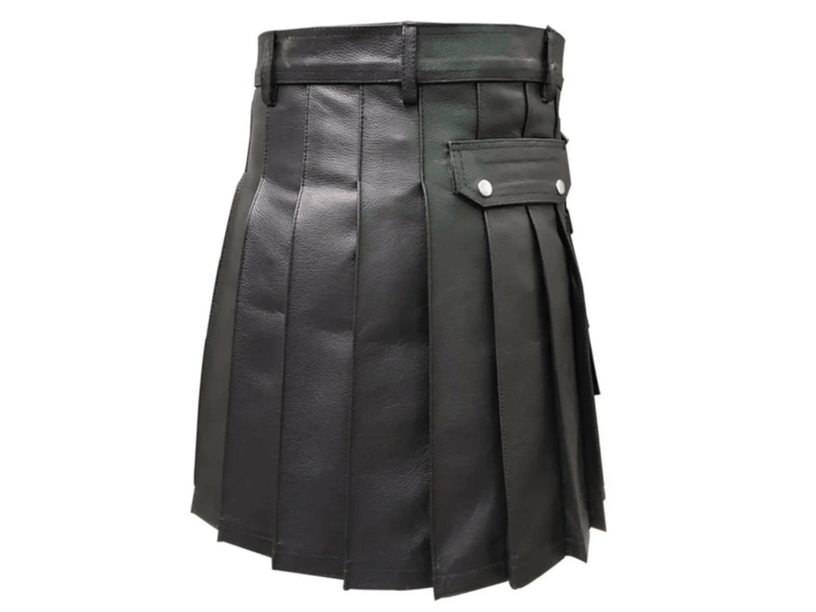 Mens Black Pleated Leather kilt