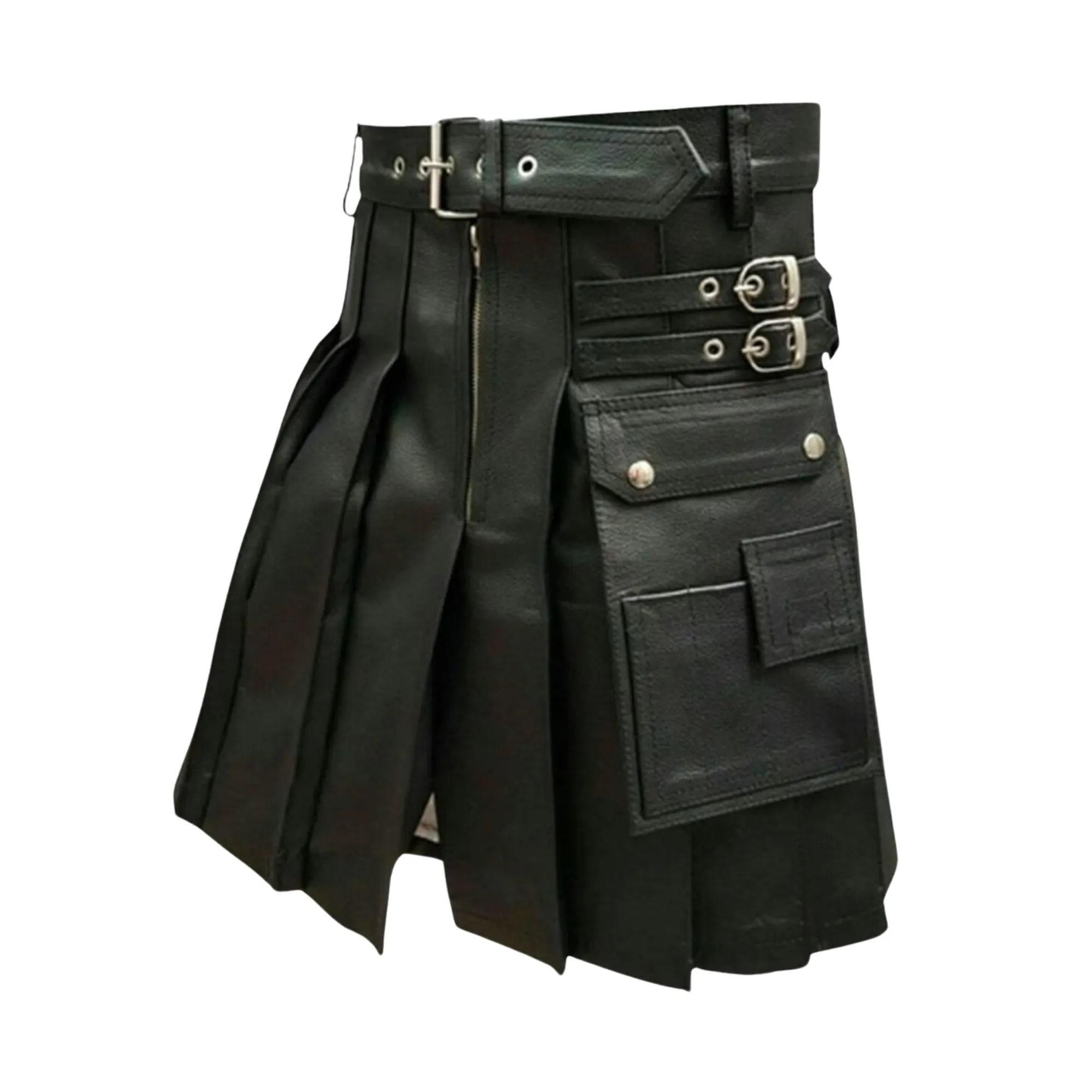 Mens Black Pleated Leather kilt