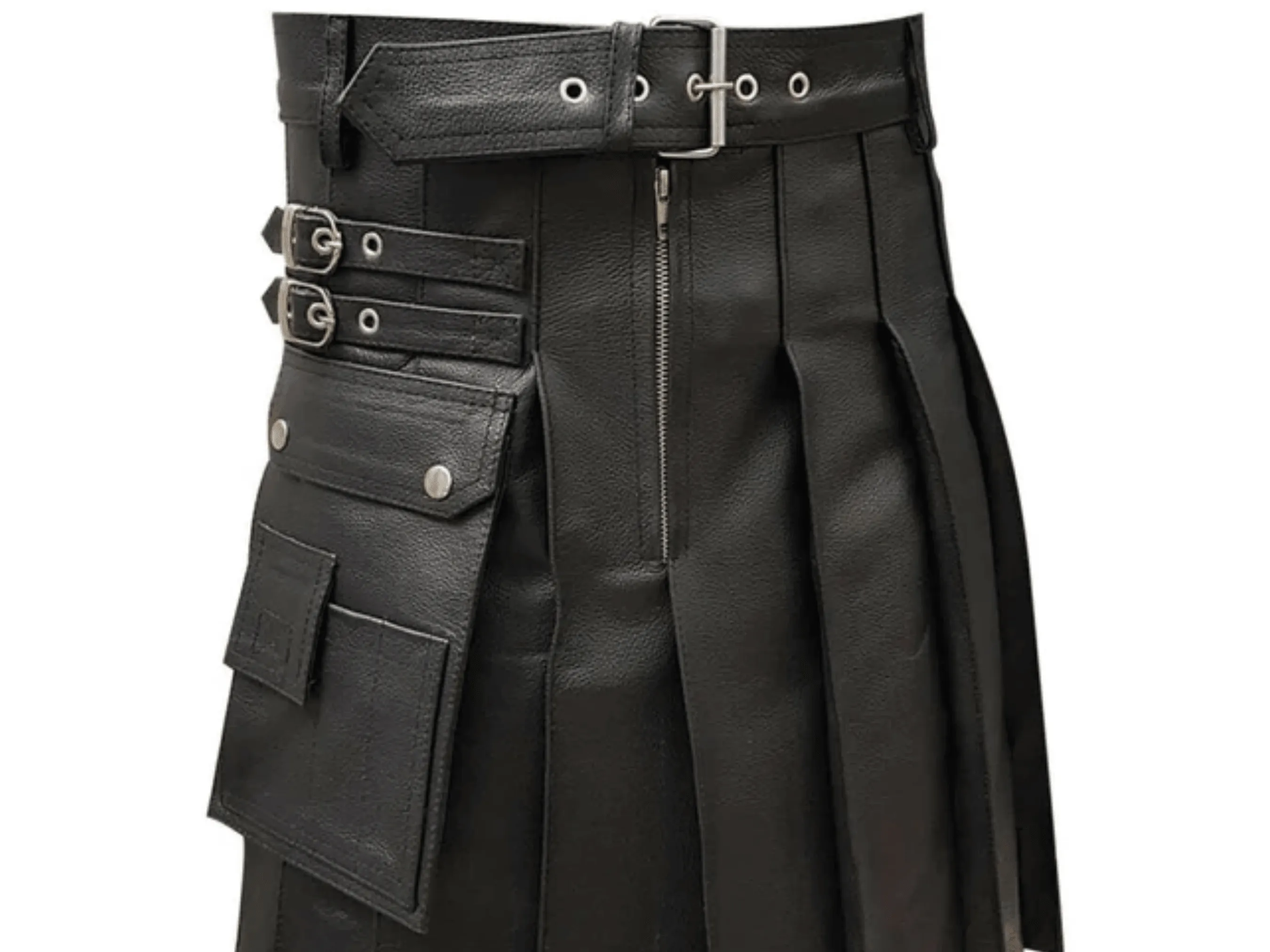 Mens Black Pleated Leather kilt