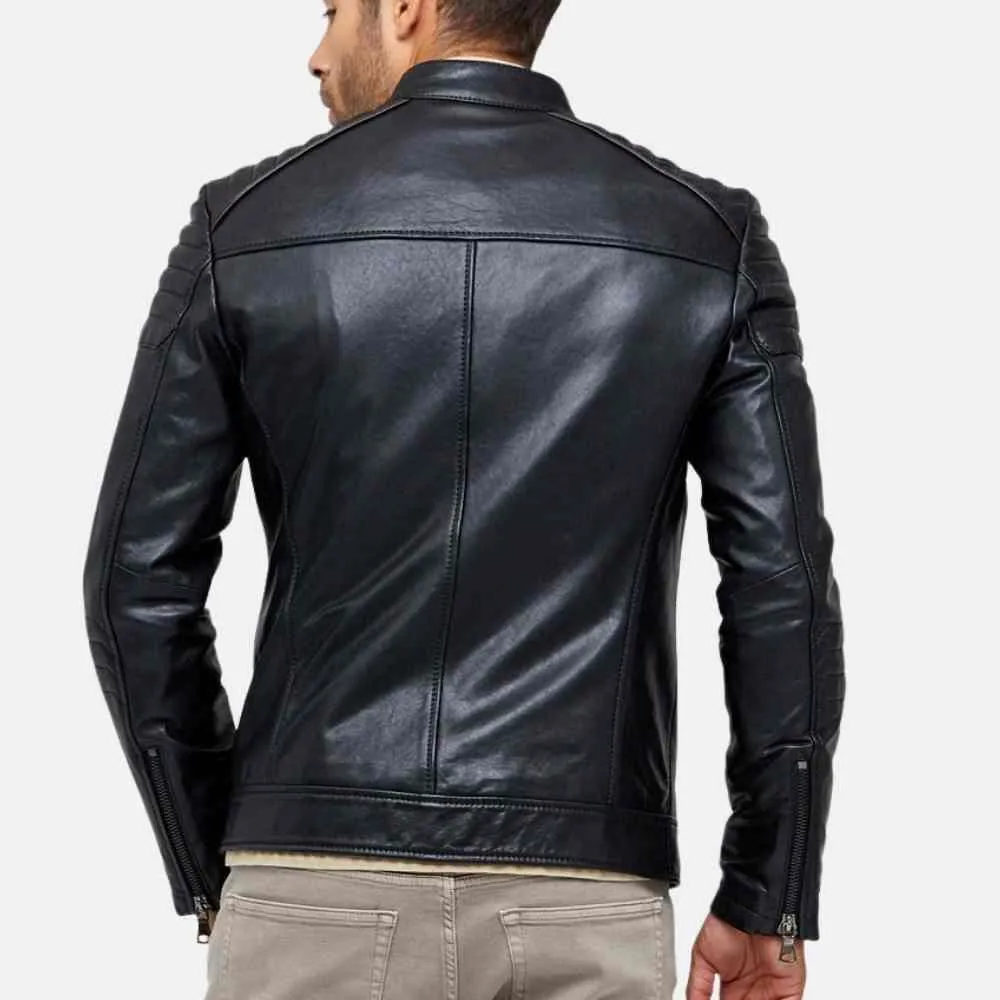 Mens Black Quilted Shoulder Leather Jacket