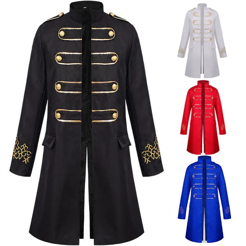 Men's Steampunk Vintage Medieval Tailcoat Jacket Gothic Victorian Frock Coat Uniform Halloween Cosplay Costume