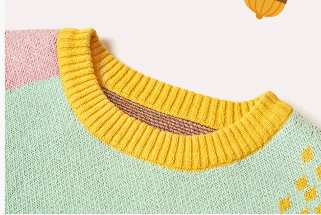 Mibi Children's Sweater Autumn And Winter New Girl Knit Pullover Sweater Boy Pure Cotton Top Baby Warm Pattern