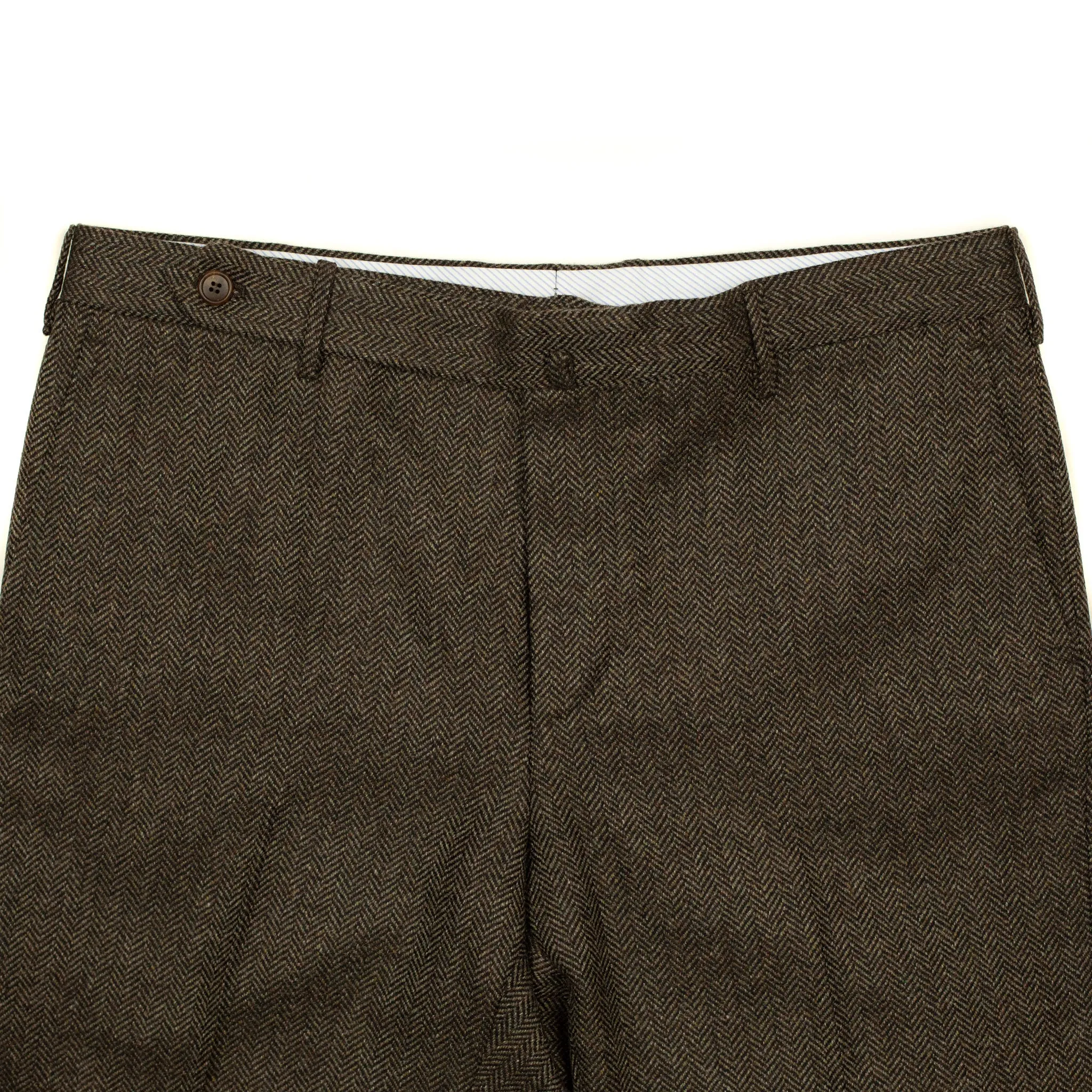 Mid-rise belt loop trousers in brown tweed-like herringbone wool cashmere (restock)