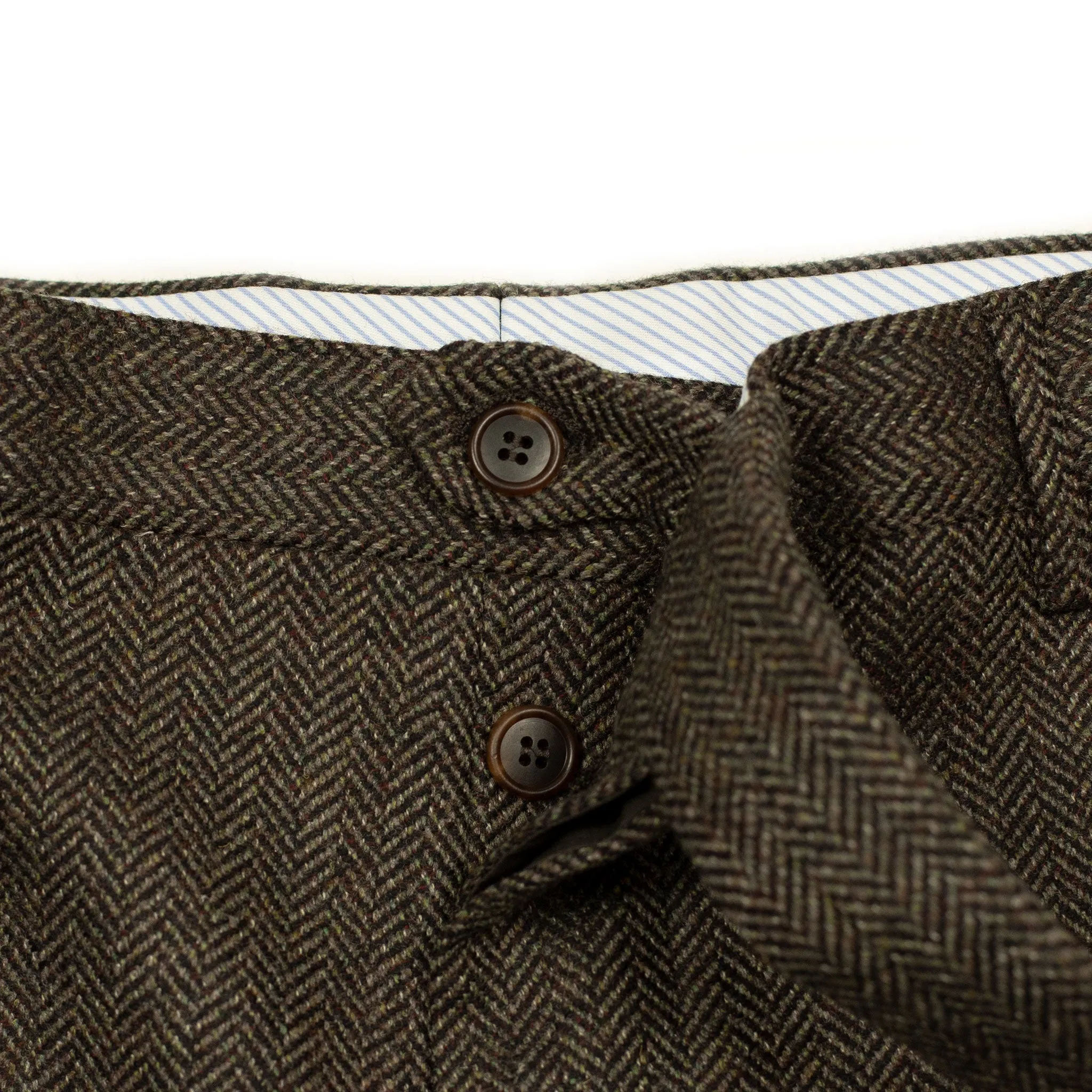 Mid-rise belt loop trousers in brown tweed-like herringbone wool cashmere (restock)