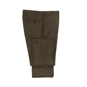 Mid-rise belt loop trousers in brown tweed-like herringbone wool cashmere (restock)