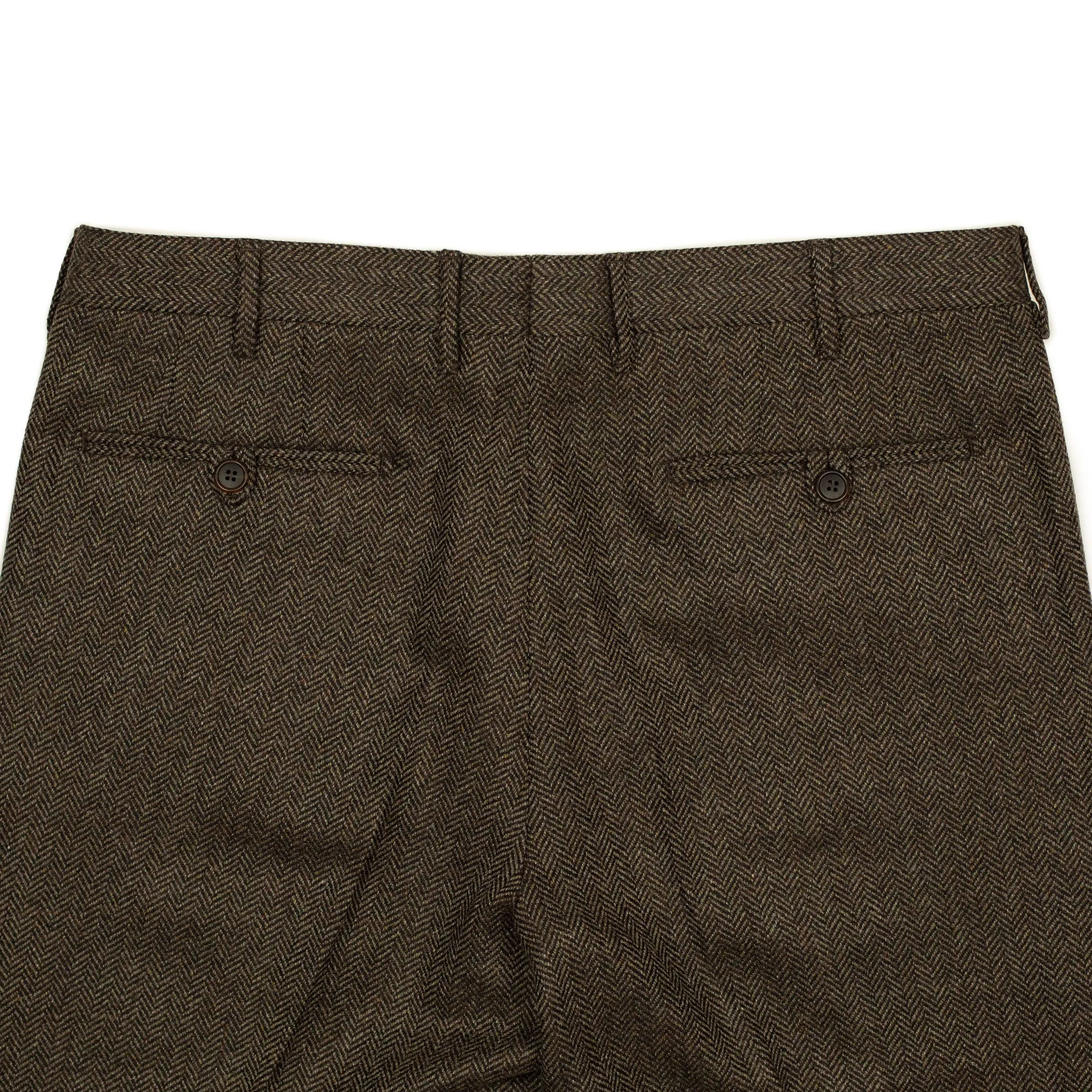 Mid-rise belt loop trousers in brown tweed-like herringbone wool cashmere (restock)