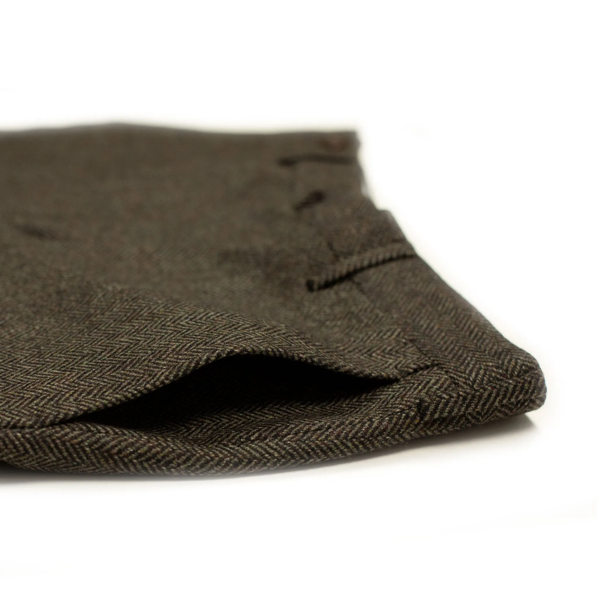 Mid-rise belt loop trousers in brown tweed-like herringbone wool cashmere (restock)