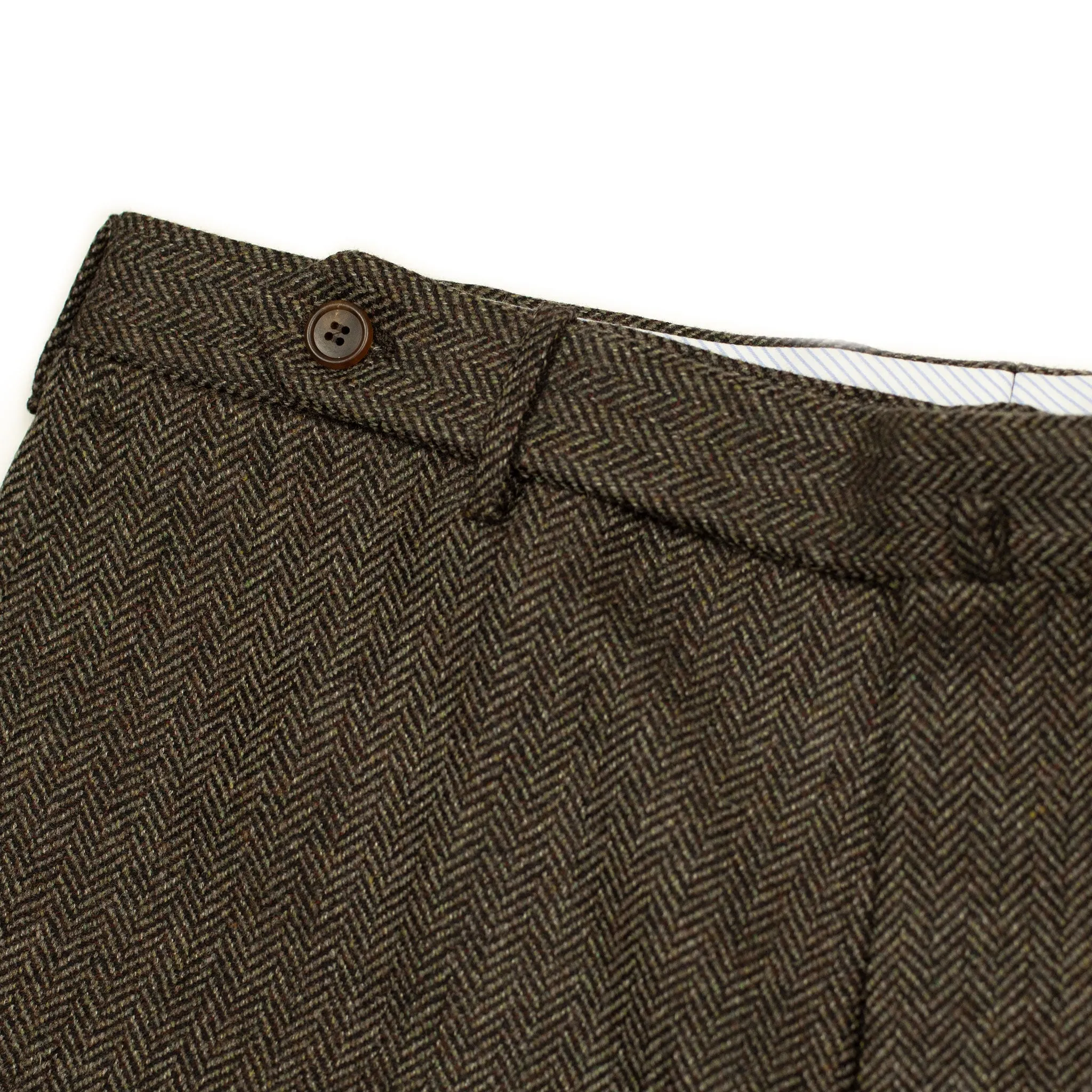 Mid-rise belt loop trousers in brown tweed-like herringbone wool cashmere (restock)