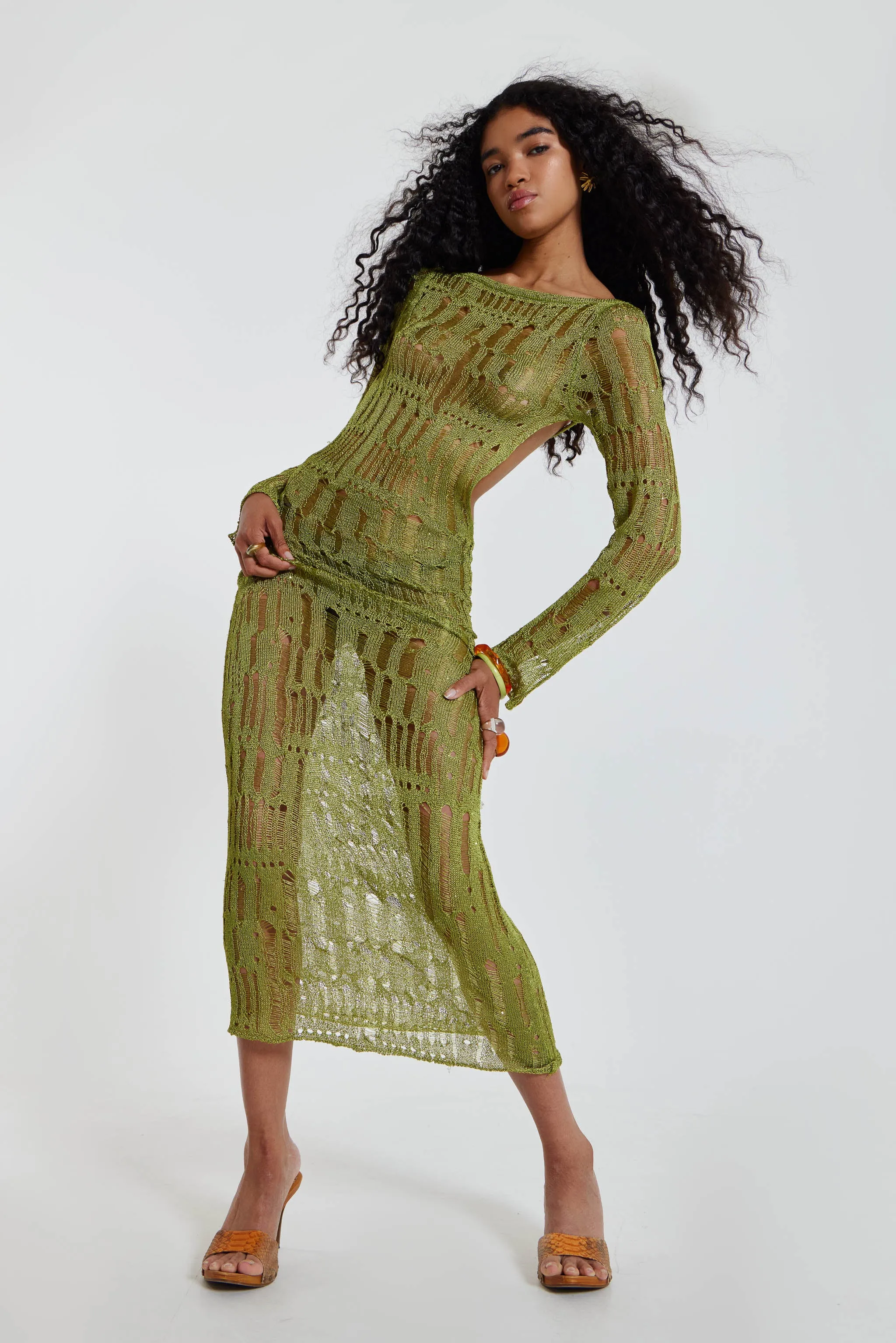 Moss Green Metallic Umbra Maxi Dress