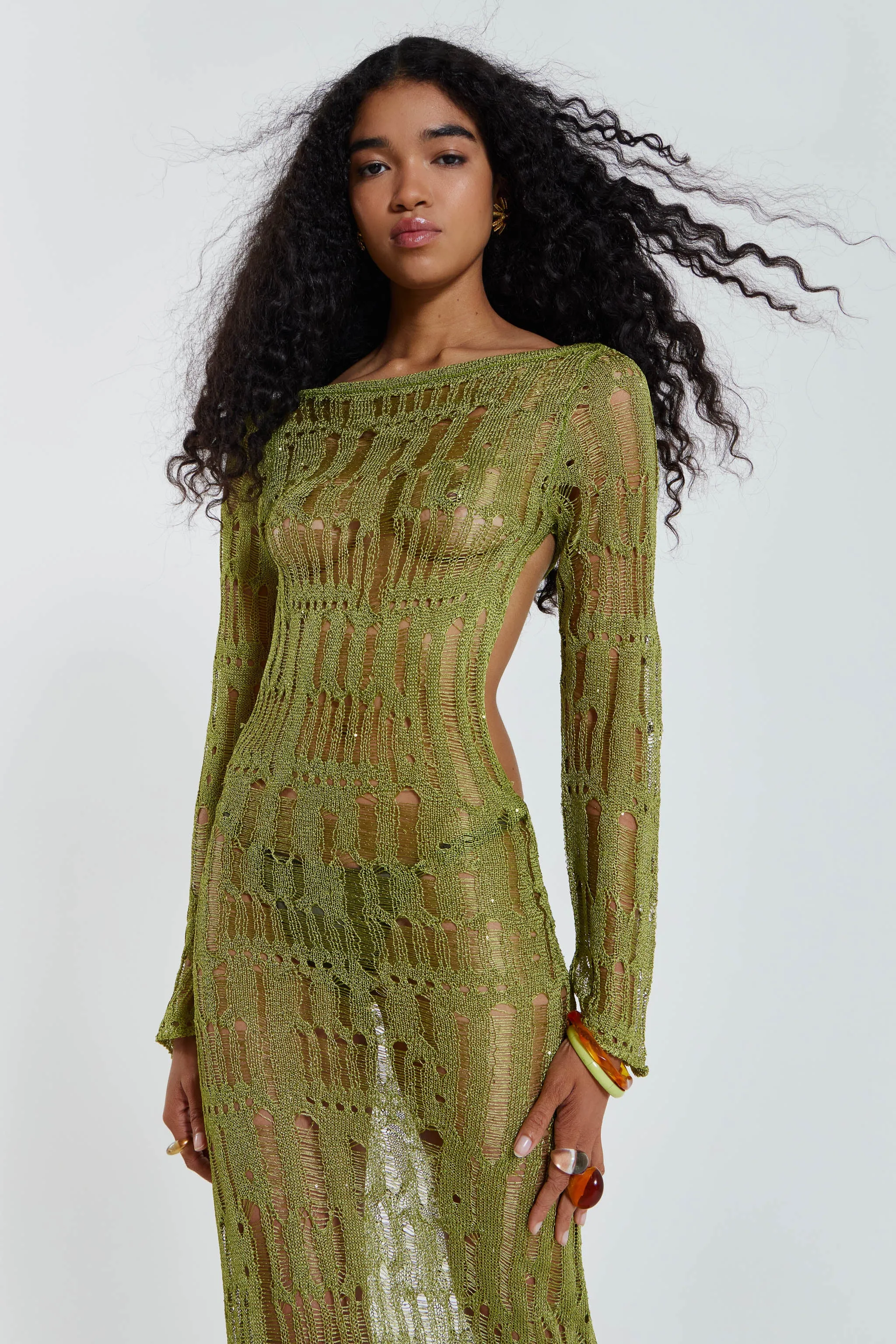 Moss Green Metallic Umbra Maxi Dress