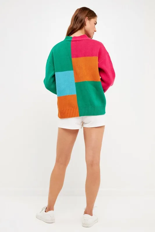 Multi Abstract Color Block Cardigan