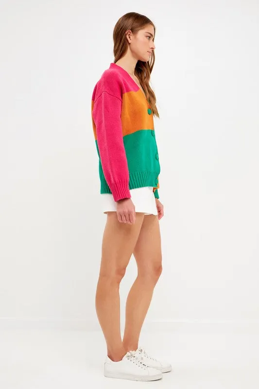 Multi Abstract Color Block Cardigan