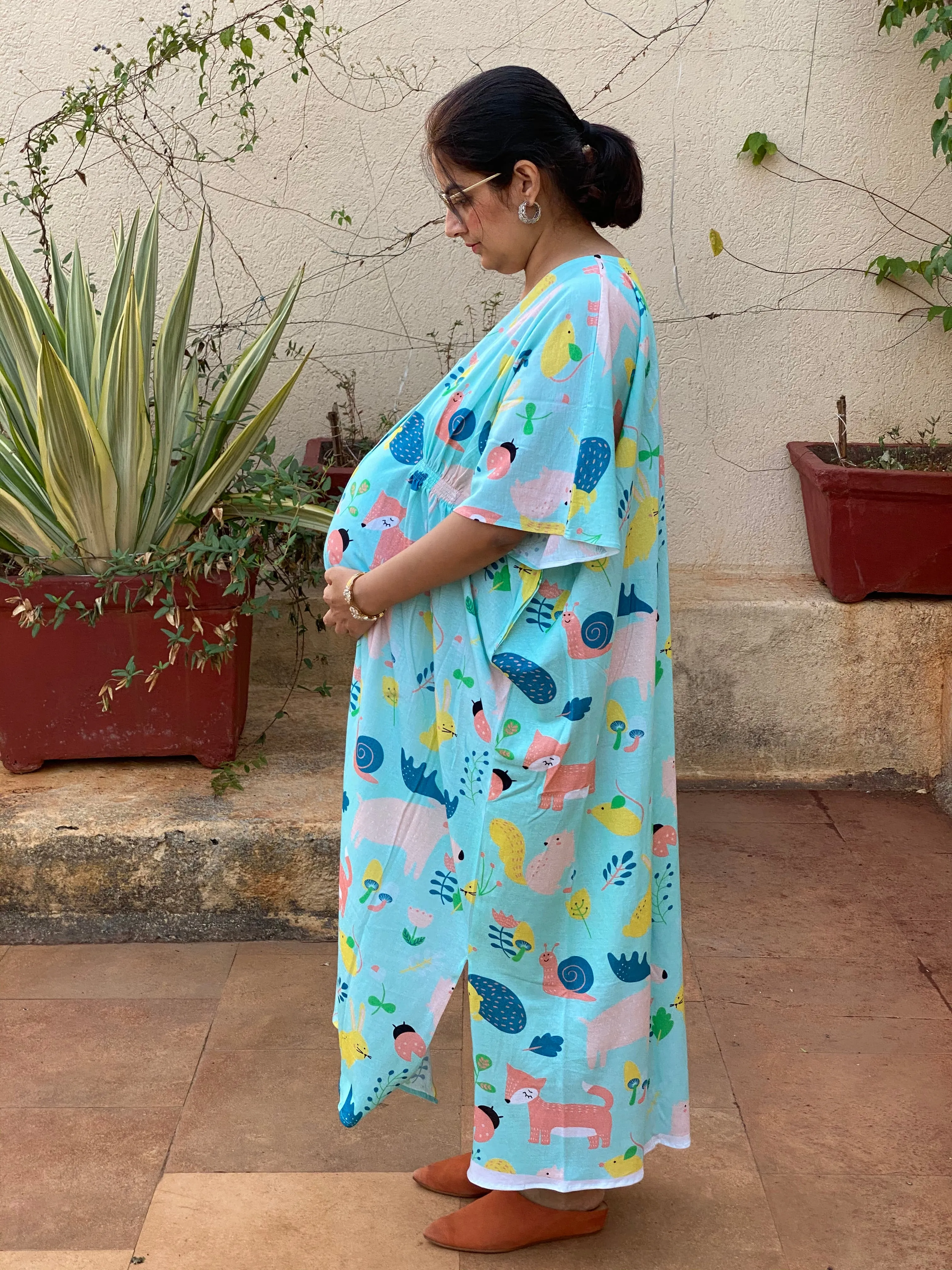 My Baby Zoo in Light Blue Maternity "Stunningly Simple" Style Caftan | Soft Jersey Knit Organic Cotton | Maternity House Dress