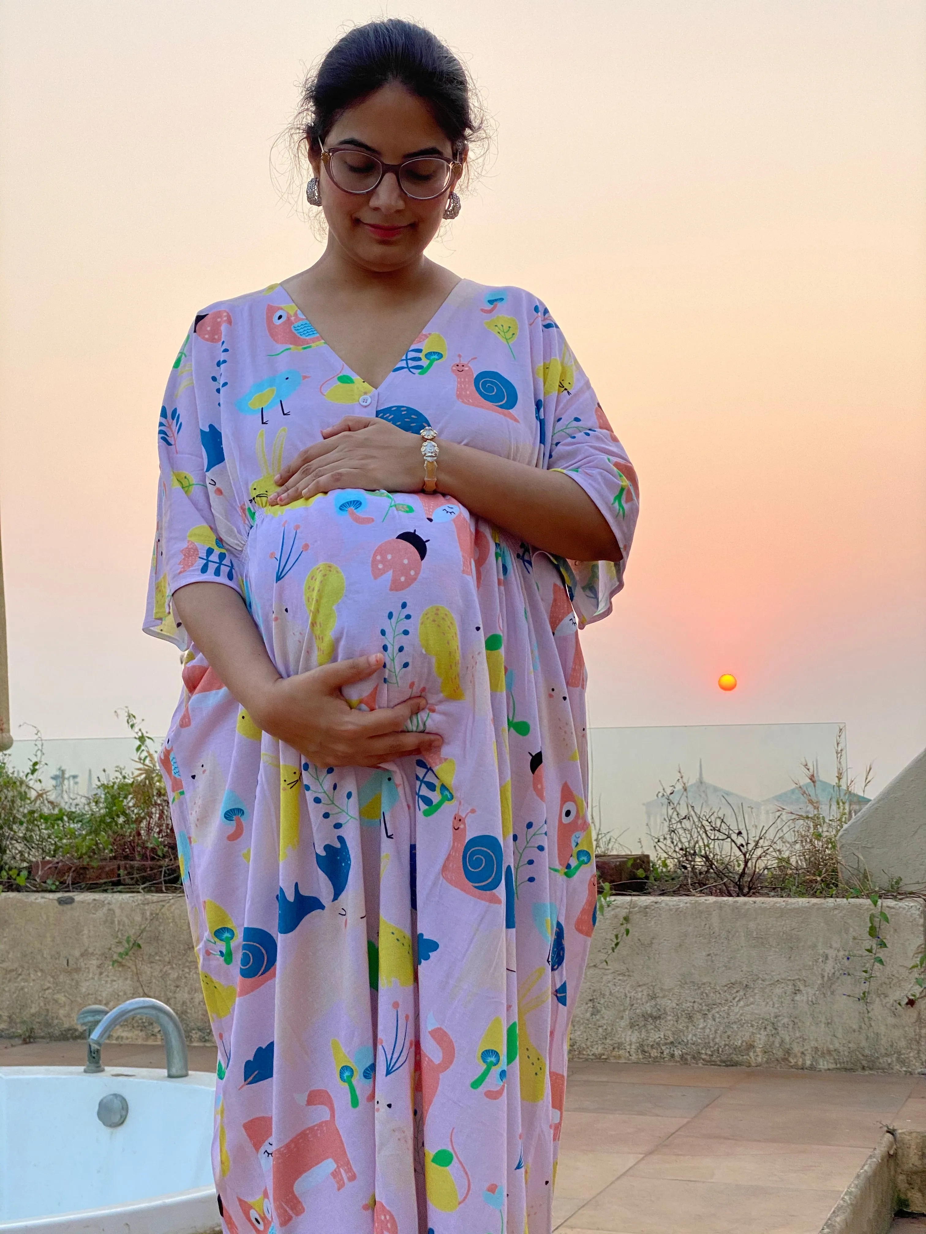 My Baby Zoo in Pink Maternity "Stunningly Simple" Style Caftan | Soft Jersey Knit Organic Cotton | Maternity House Dress