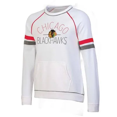 NHL Licensed Chicago Blackhawks Women's White Fleece Crew Sweatshirt, S