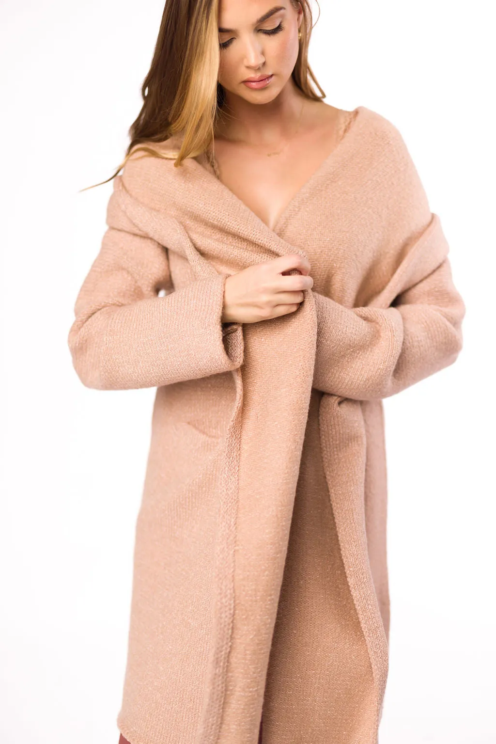 Noah Oversized  Hooded Two Pocket Coatigan in Heather Rose *LUXURY ITEM*